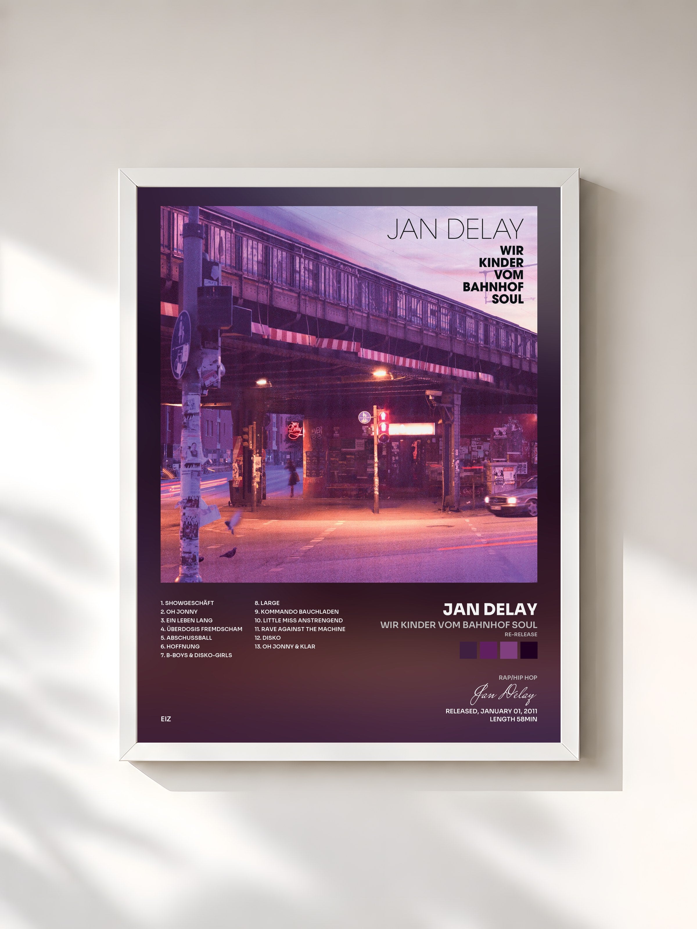 #blanc Tableau de l'album Wir Kinder vom Bahnhof Soul (Re-Release) de Jan Delay, cadre blanc, imprimé et encadré en France