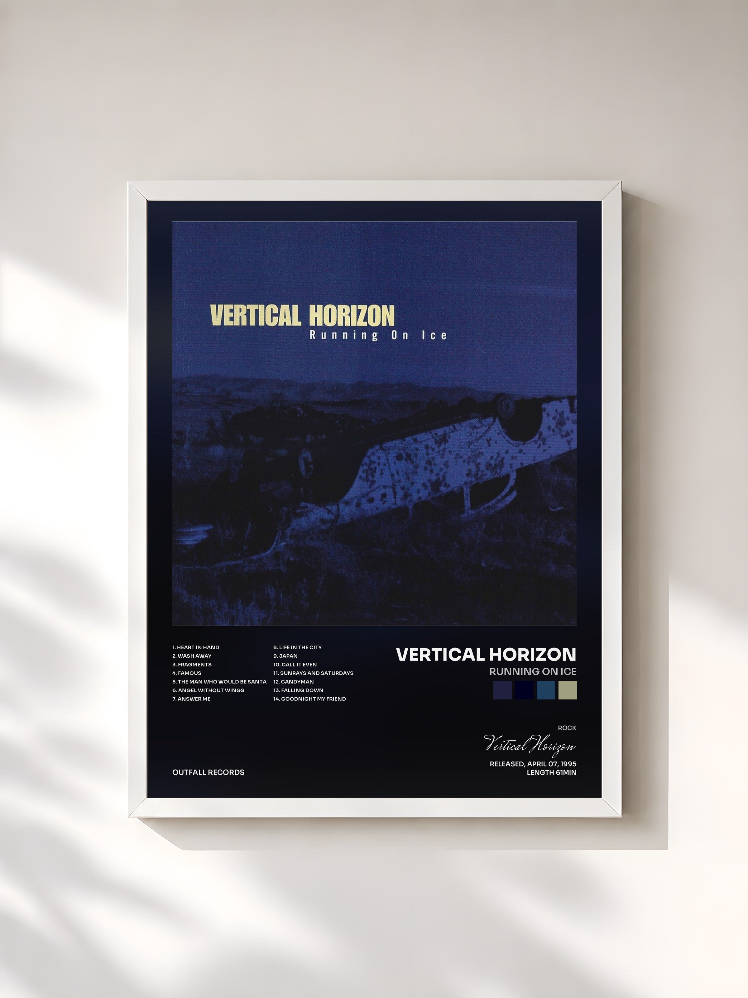 #blanc Tableau de l'album Running on Ice de Vertical Horizon, cadre blanc, imprimé et encadré en France