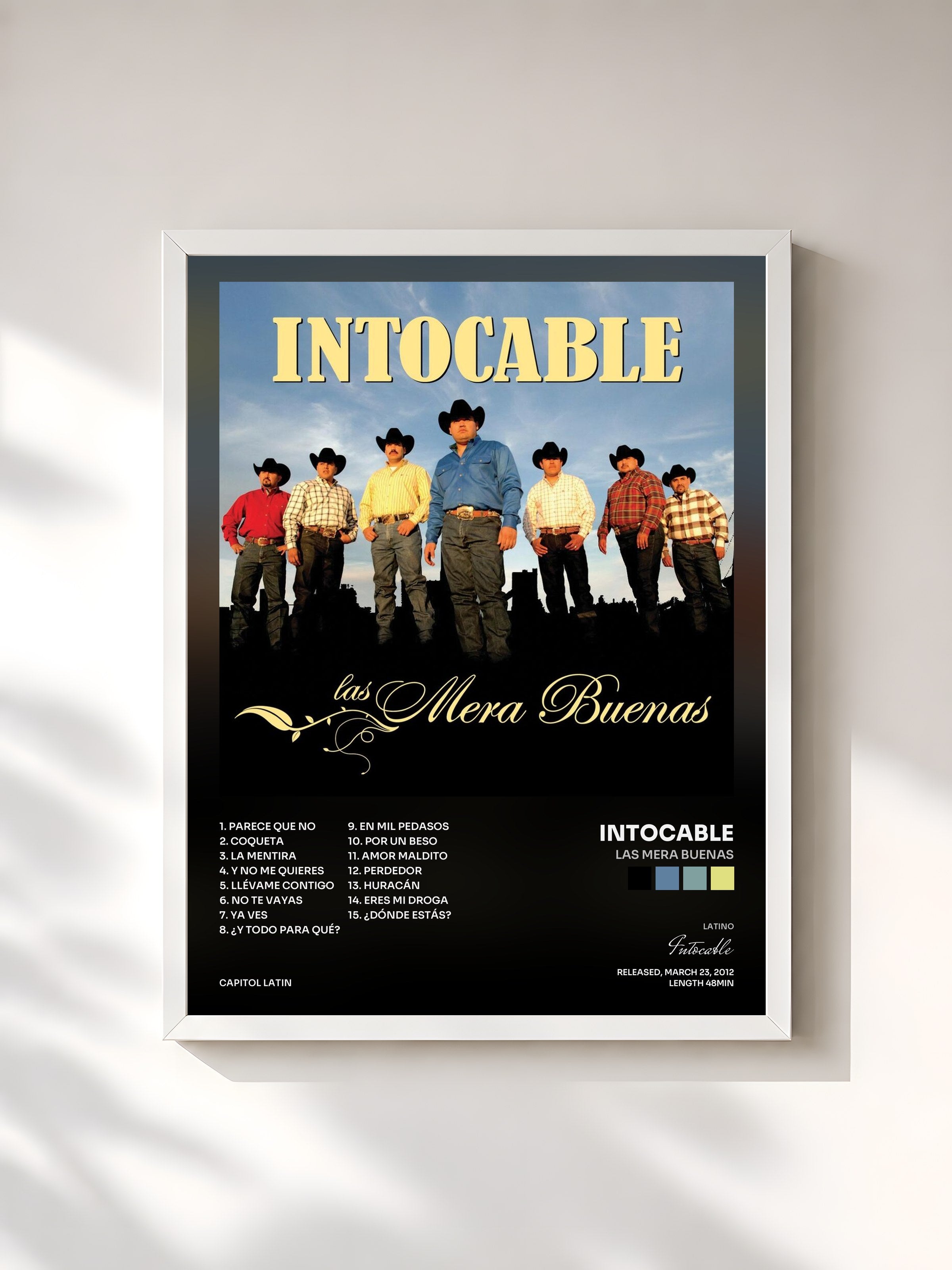 #blanc Tableau de l'album Las Mera Buenas de Intocable, cadre blanc, imprimé et encadré en France