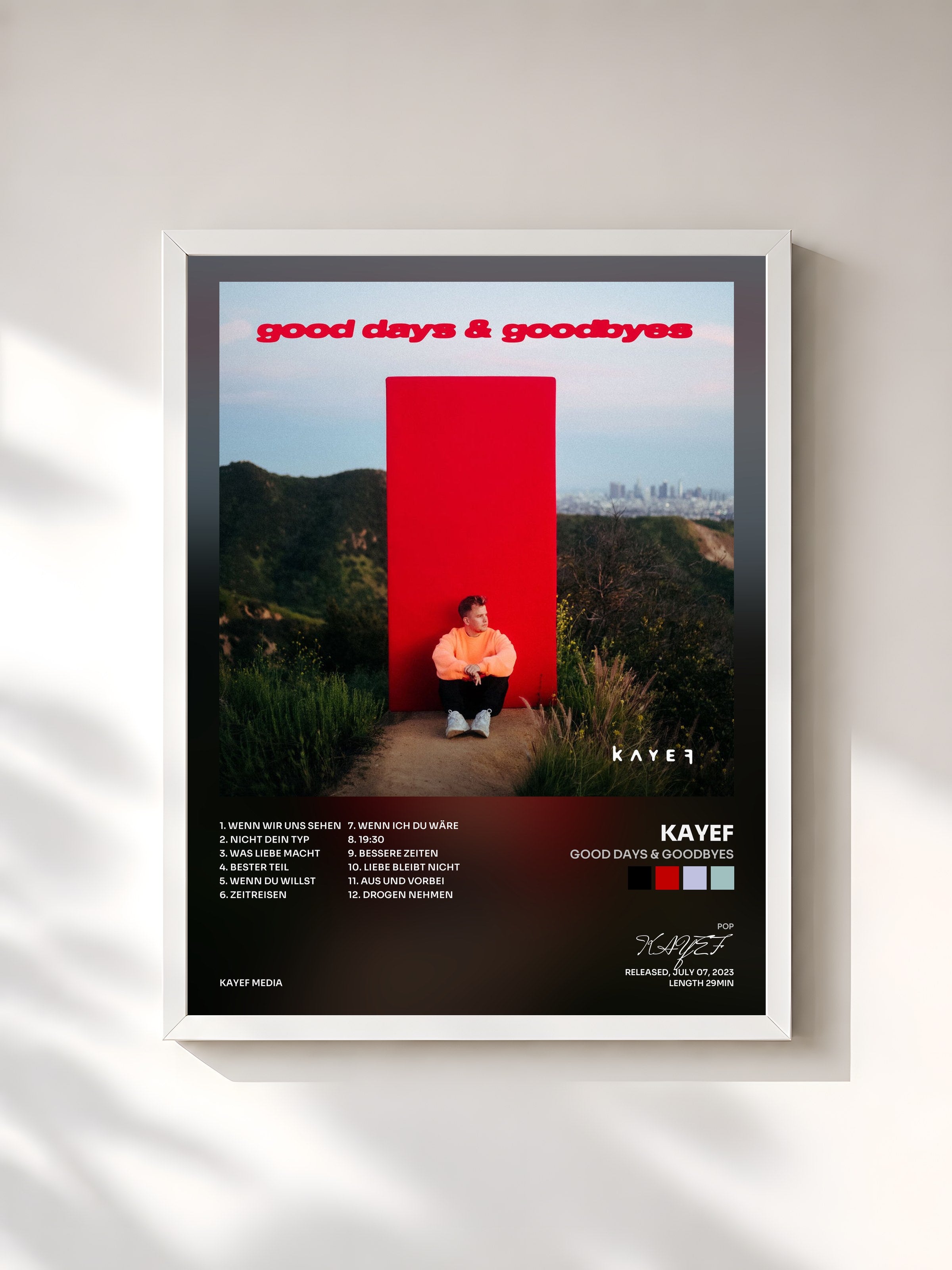 #blanc Tableau de l'album GOOD DAYS & GOODBYES de KAYEF, cadre blanc, imprimé et encadré en France