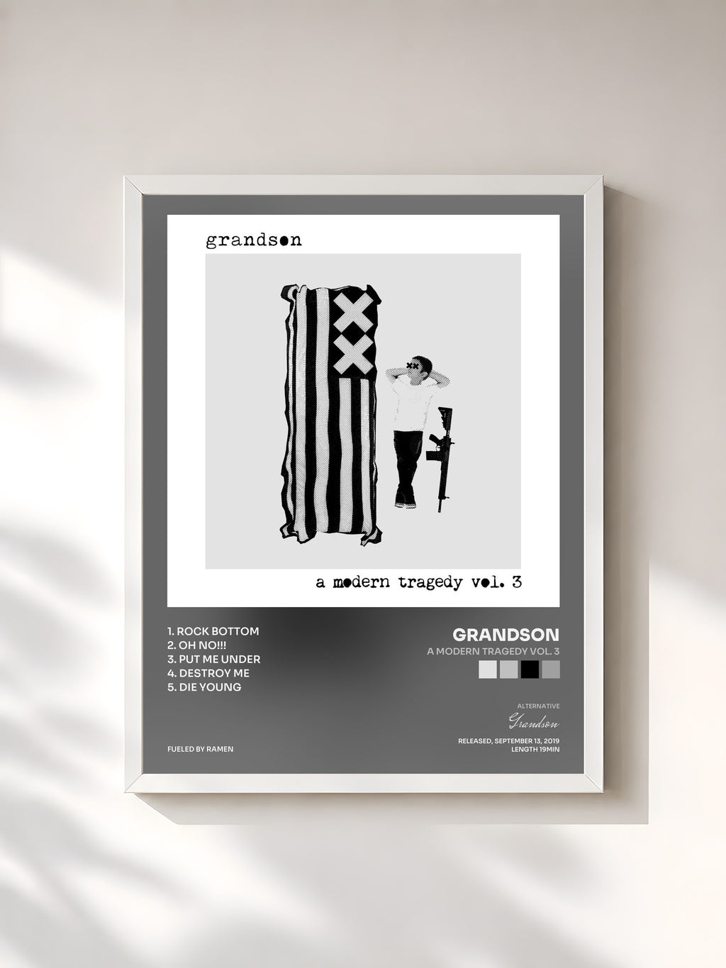 #blanc Tableau de l'album a modern tragedy vol. 3 de Grandson, cadre blanc, imprimé et encadré en France