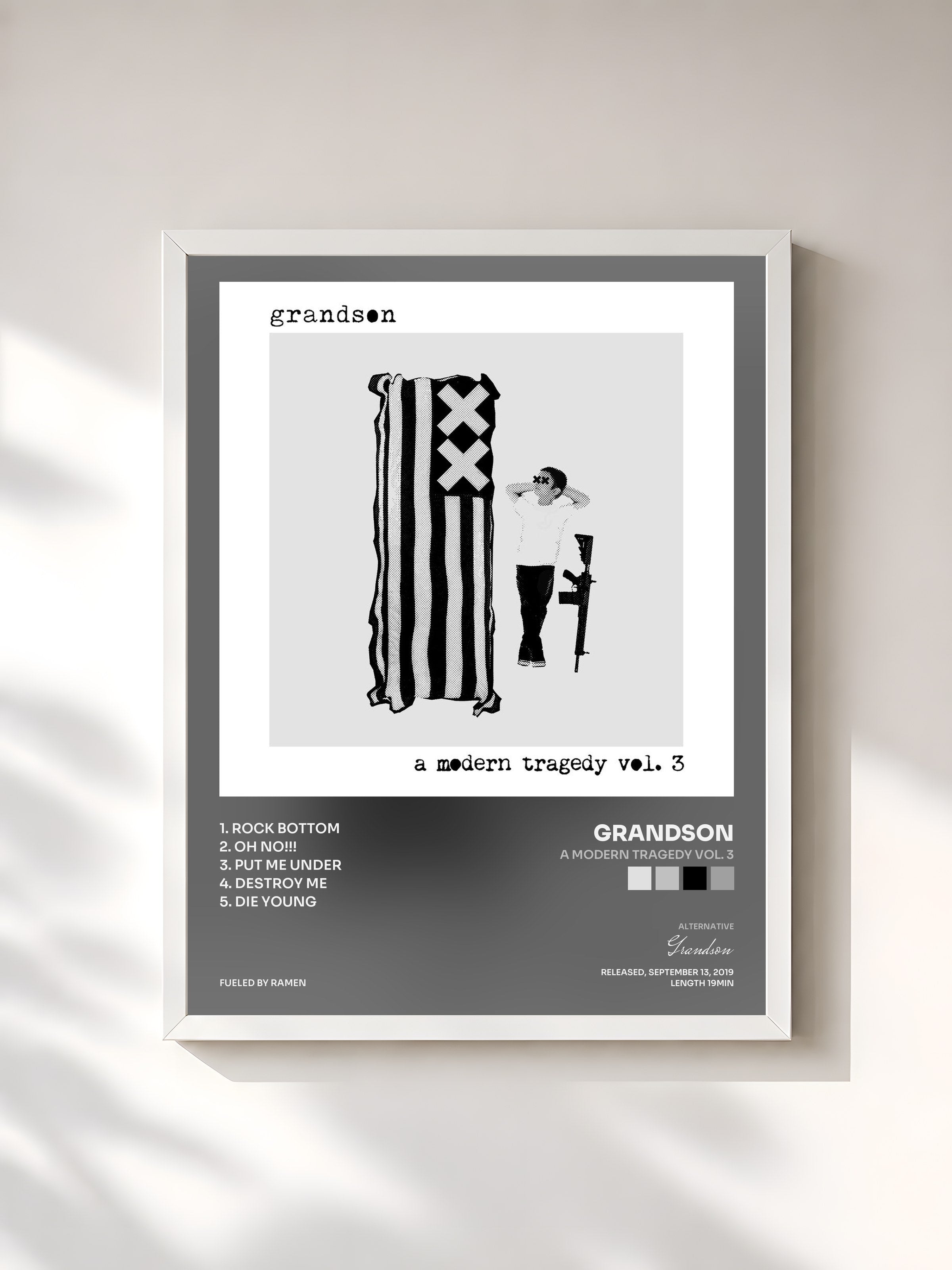 #blanc Tableau de l'album a modern tragedy vol. 3 de Grandson, cadre blanc, imprimé et encadré en France