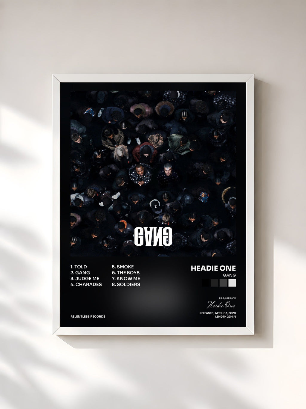 #blanc GANG by Headie One as a framed art print, white frame, printed and framed in France