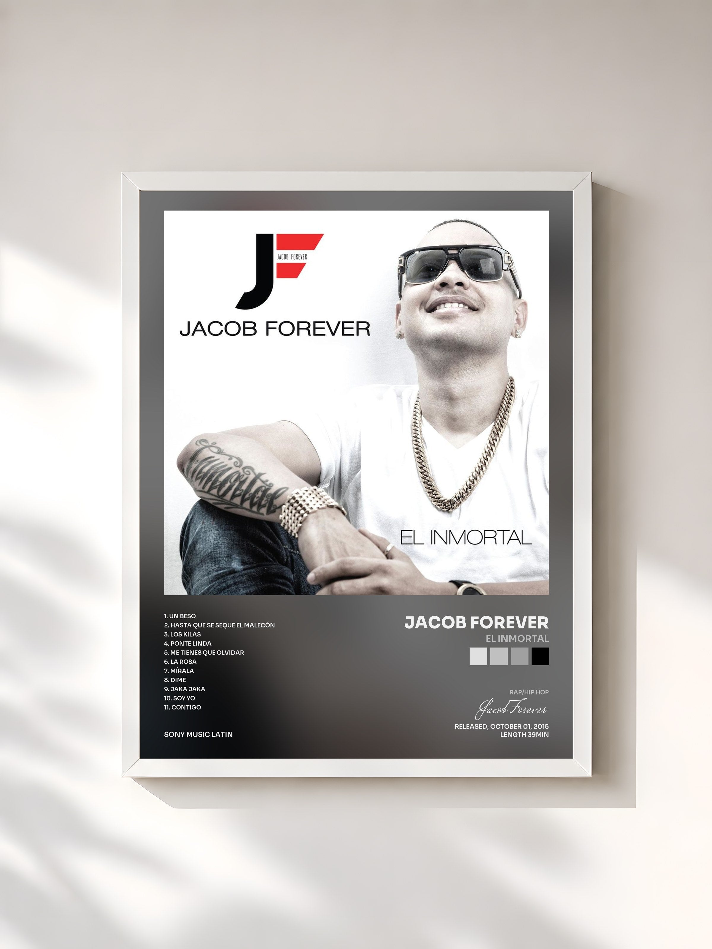 #blanc Tableau de l'album El Inmortal de Jacob Forever, cadre blanc, imprimé et encadré en France