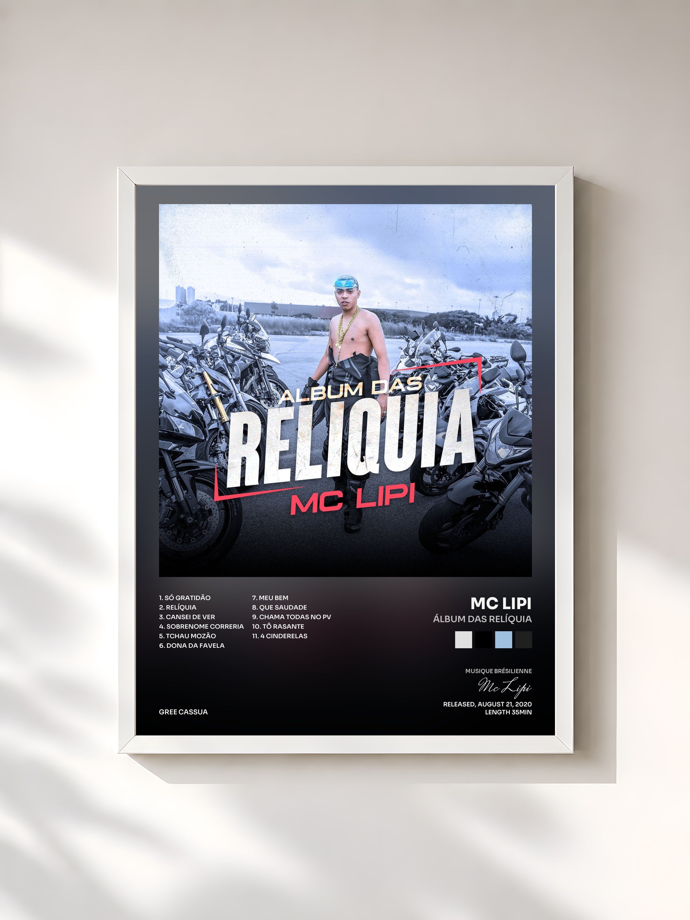 #blanc Tableau de l'album Álbum das Relíquia de Mc Lipi, cadre blanc, imprimé et encadré en France