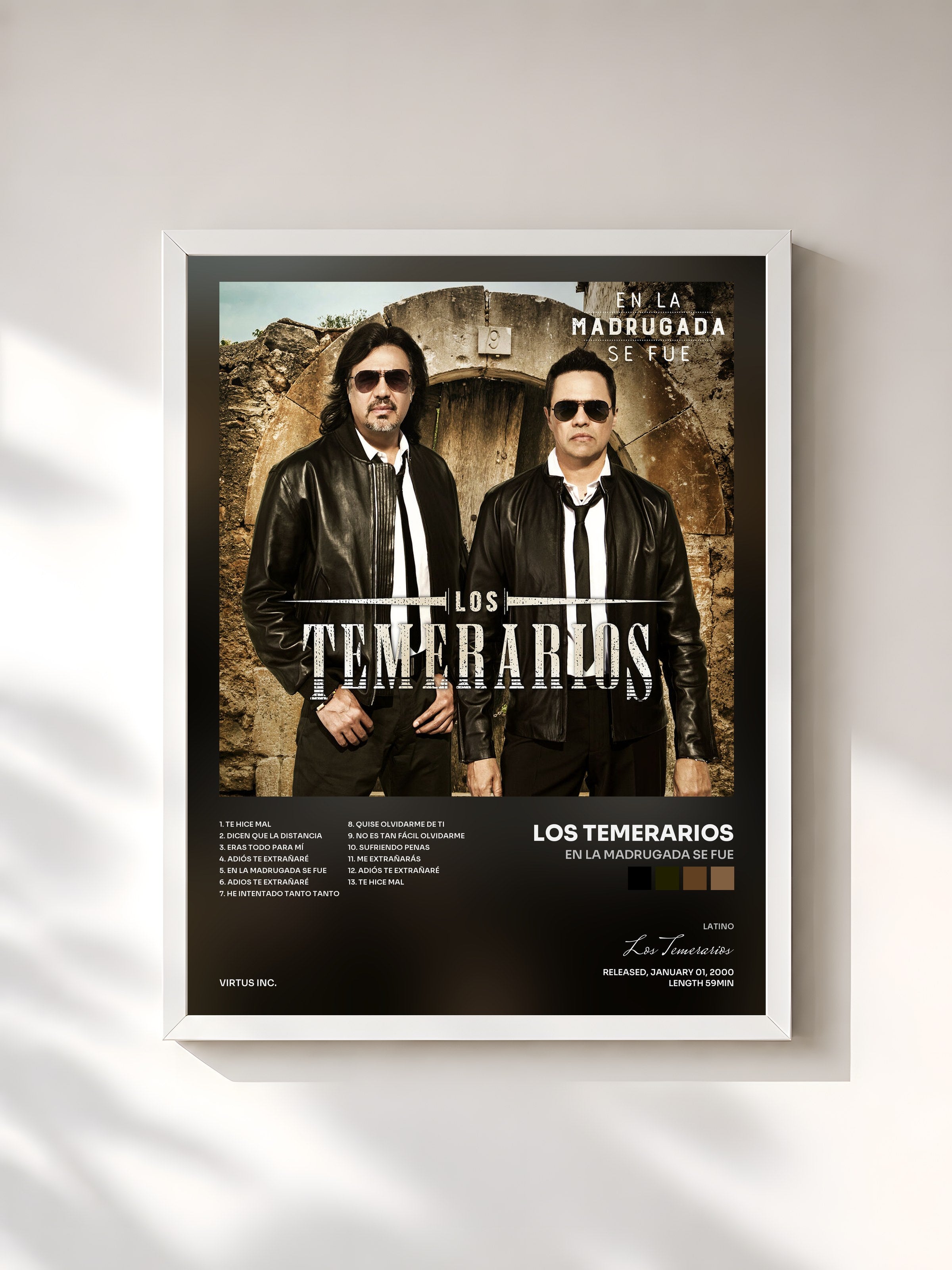 #blanc Tableau de l'album En la Madrugada Se Fue de Los Temerarios, cadre blanc, imprimé et encadré en France