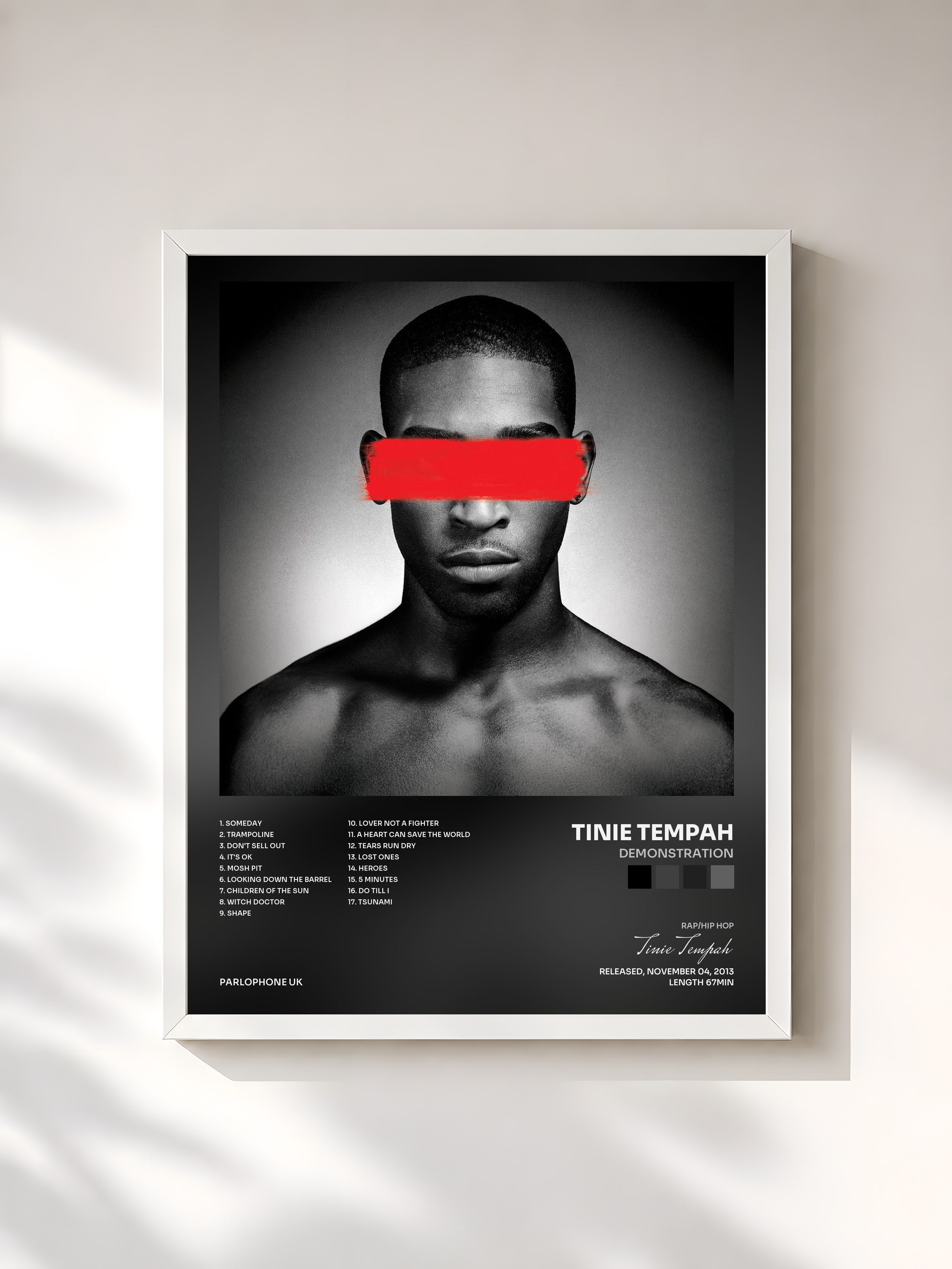 #blanc Tableau de l'album Demonstration de Tinie Tempah, cadre blanc, imprimé et encadré en France