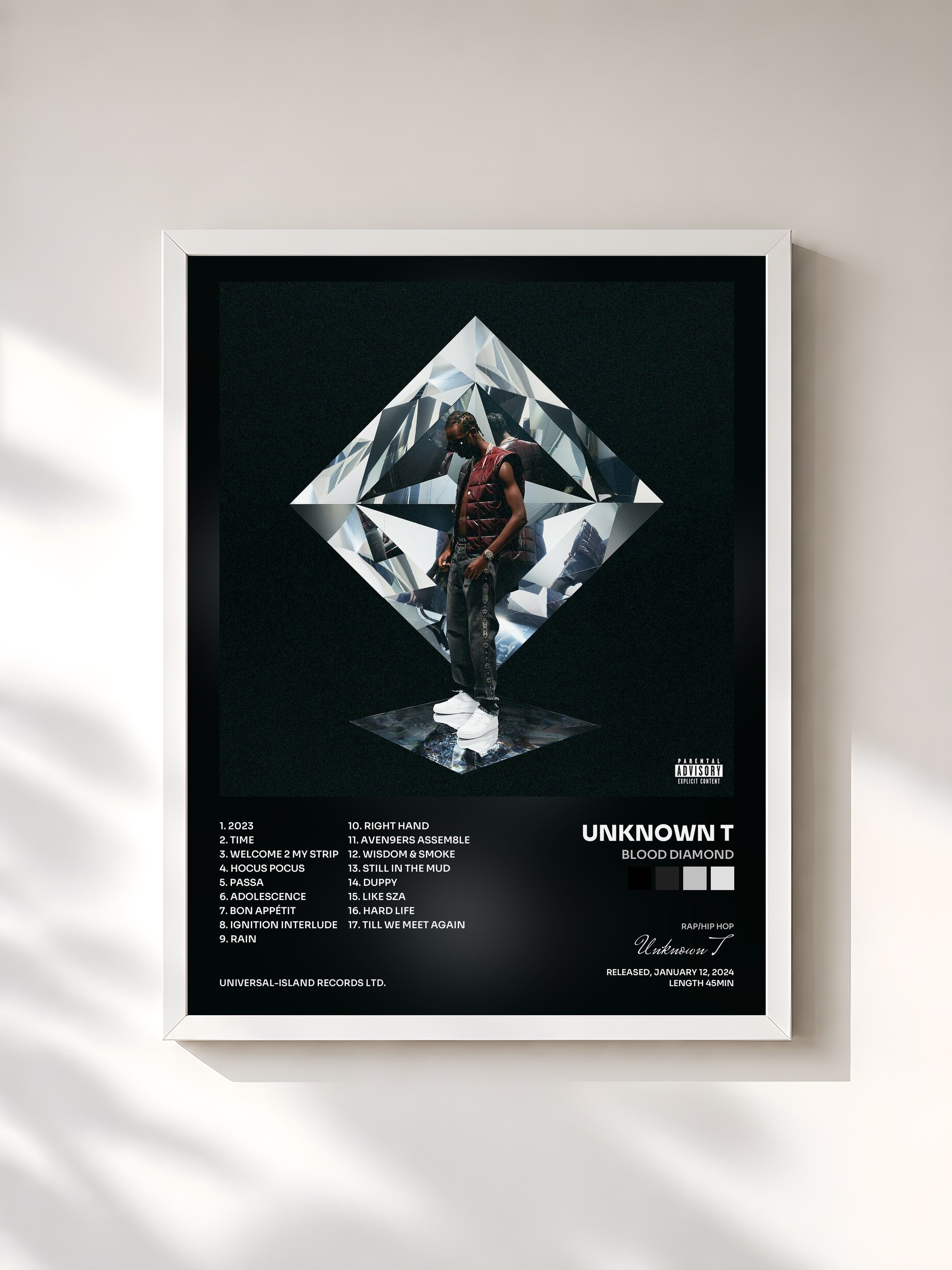 #blanc Tableau de l'album Blood Diamond de Unknown T, cadre blanc, imprimé et encadré en France