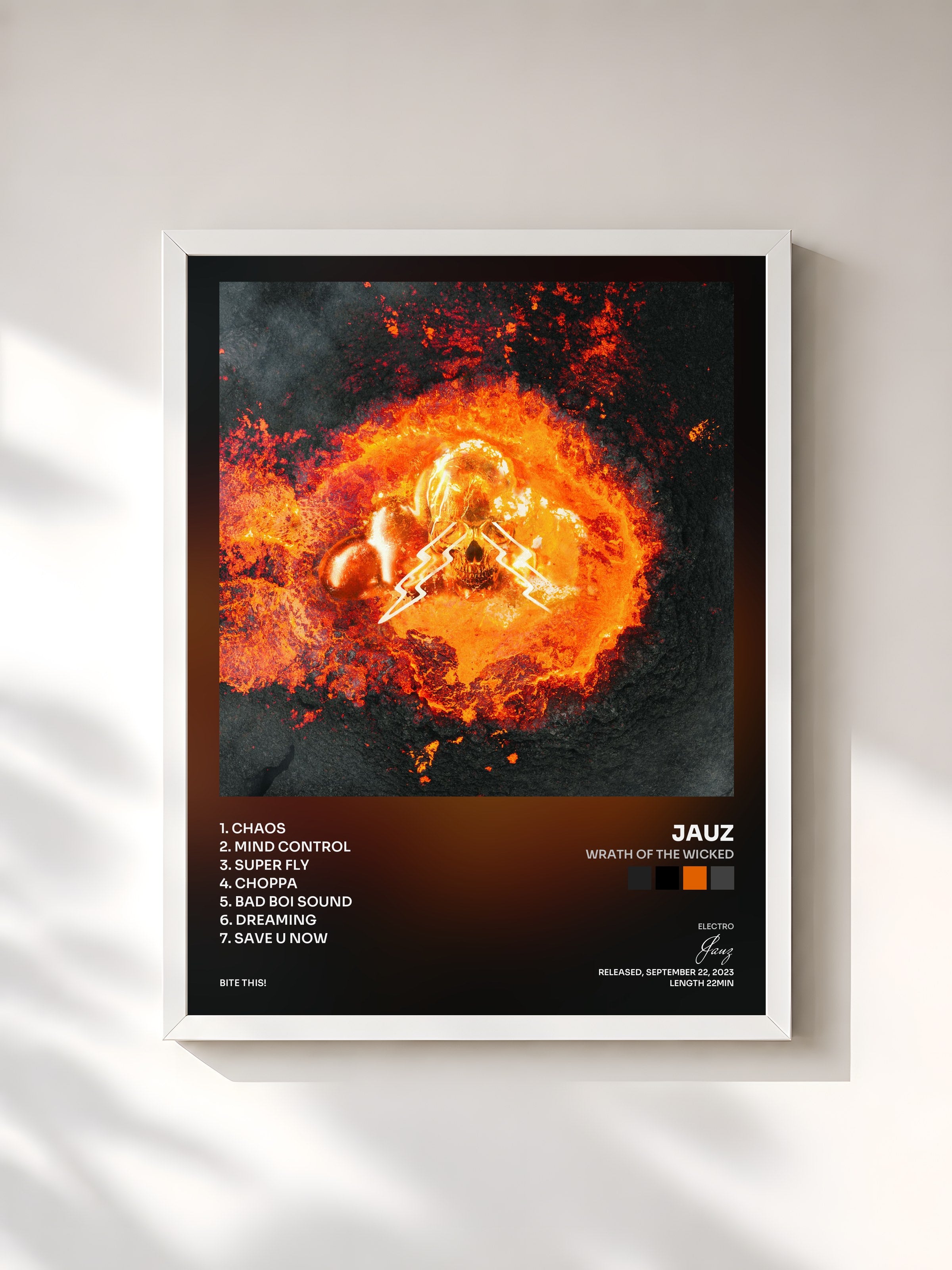#blanc Tableau de l'album WRATH OF THE WICKED de Jauz, cadre blanc, imprimé et encadré en France