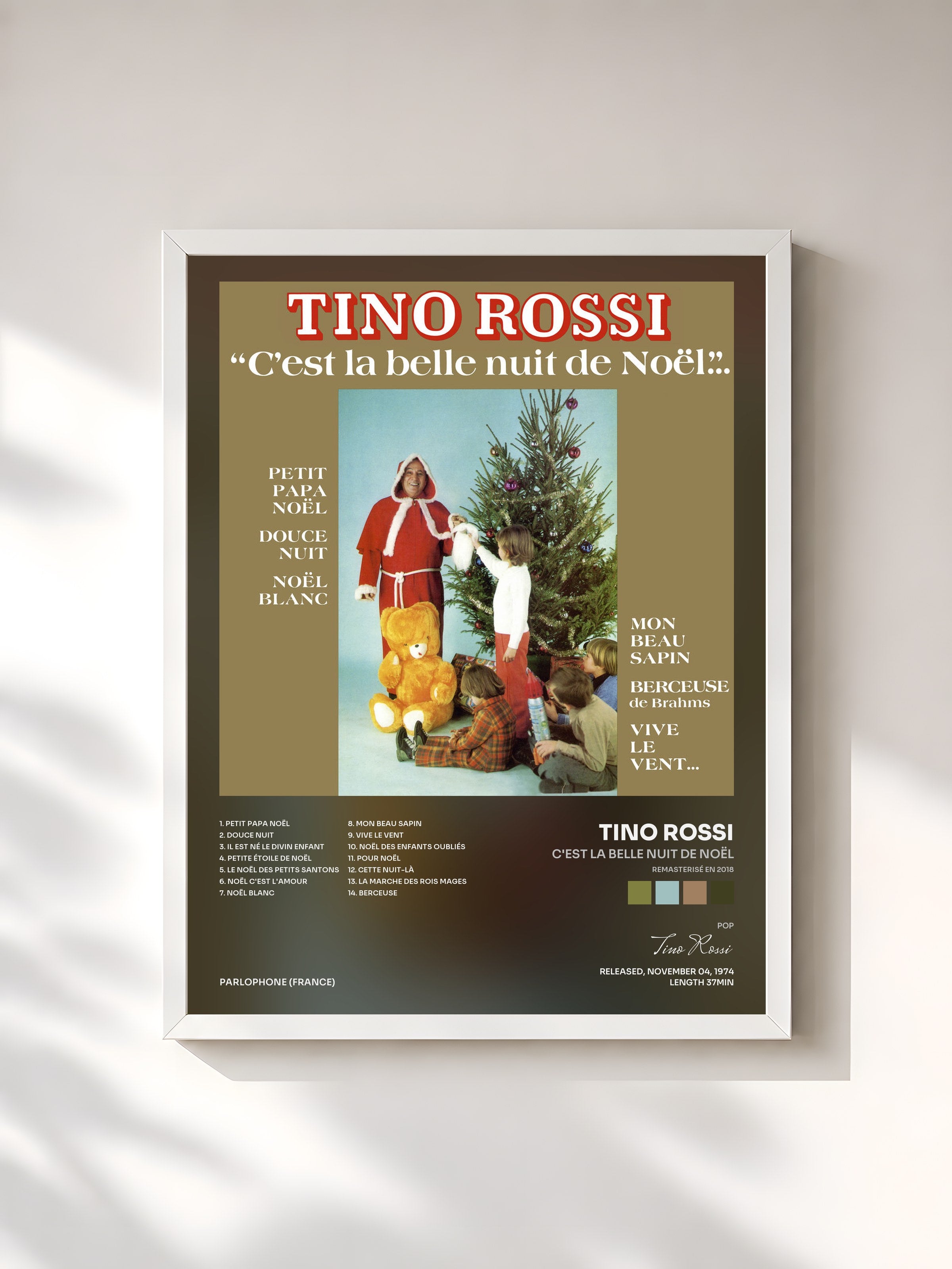 #blanc Tableau de l'album C'est la belle nuit de Noël (Remasterisé en 2018) de Tino Rossi, cadre blanc, imprimé et encadré en France