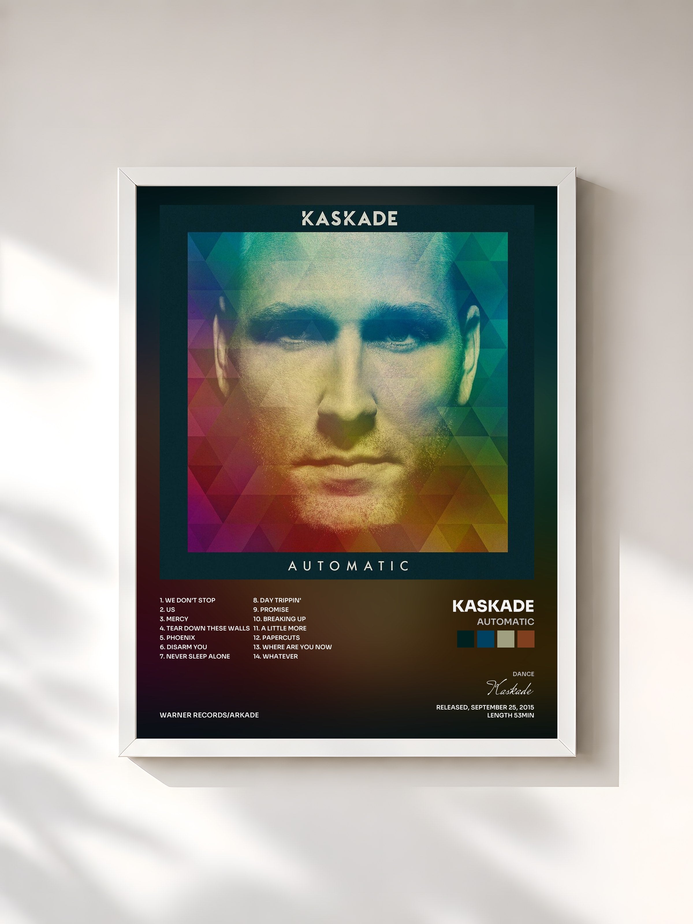 #blanc Tableau de l'album Automatic de Kaskade, cadre blanc, imprimé et encadré en France