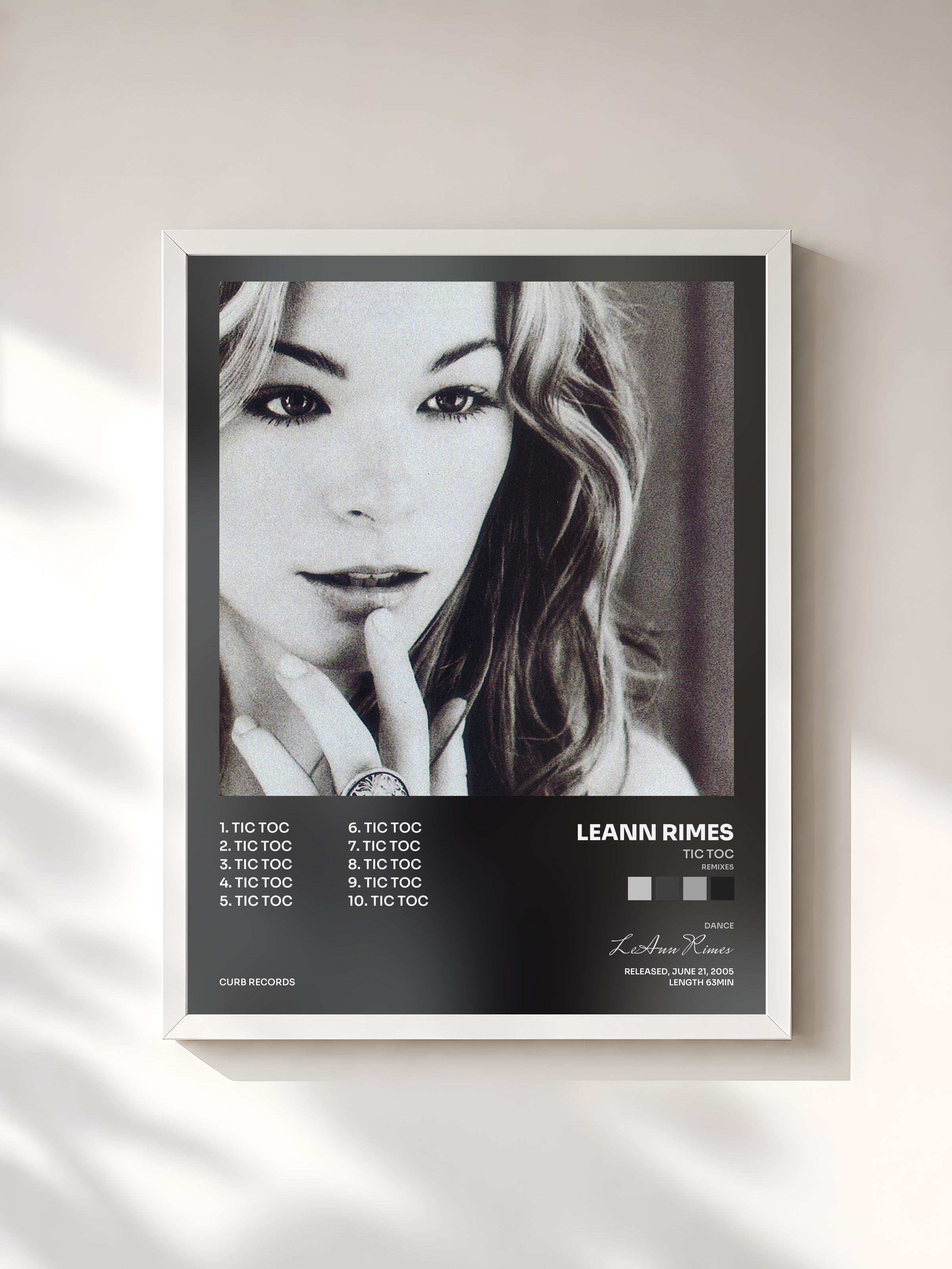 #blanc Tableau de l'album Tic Toc (Remixes) de LeAnn Rimes, cadre blanc, imprimé et encadré en France
