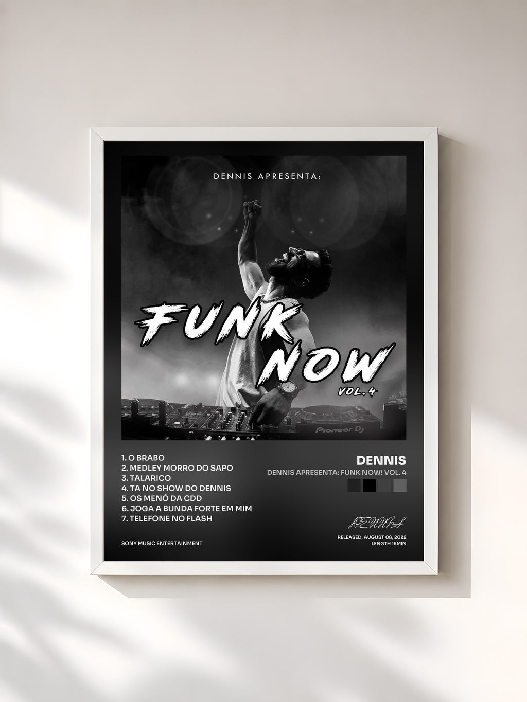 #blanc Tableau de l'album DENNIS Apresenta: Funk Now! Vol. 4 de DENNIS, cadre blanc, imprimé et encadré en France