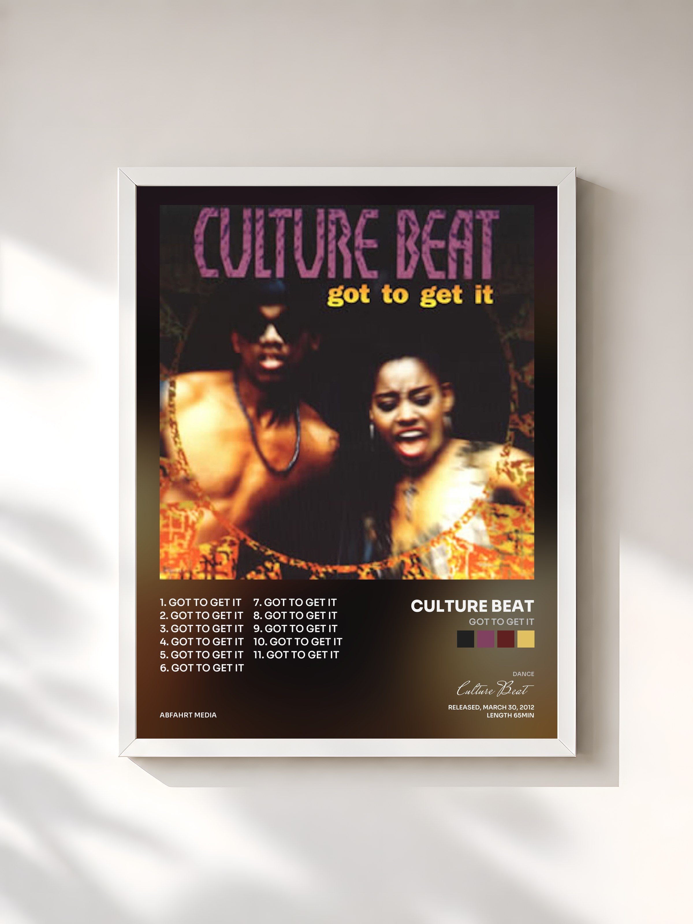 #blanc Tableau de l'album Got to Get It de Culture Beat, cadre blanc, imprimé et encadré en France