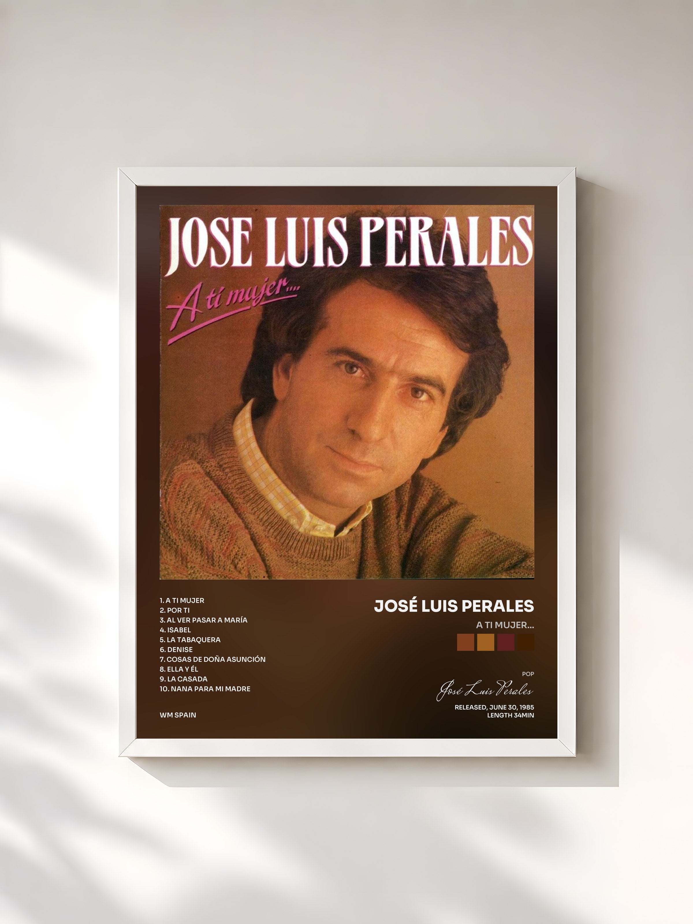 #blanc Tableau de l'album A ti mujer... de José Luis Perales, cadre blanc, imprimé et encadré en France