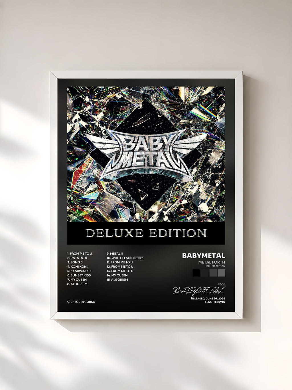 #blanc Tableau de l'album METAL FORTH (Deluxe Edition) de BABYMETAL, cadre blanc, imprimé et encadré en France