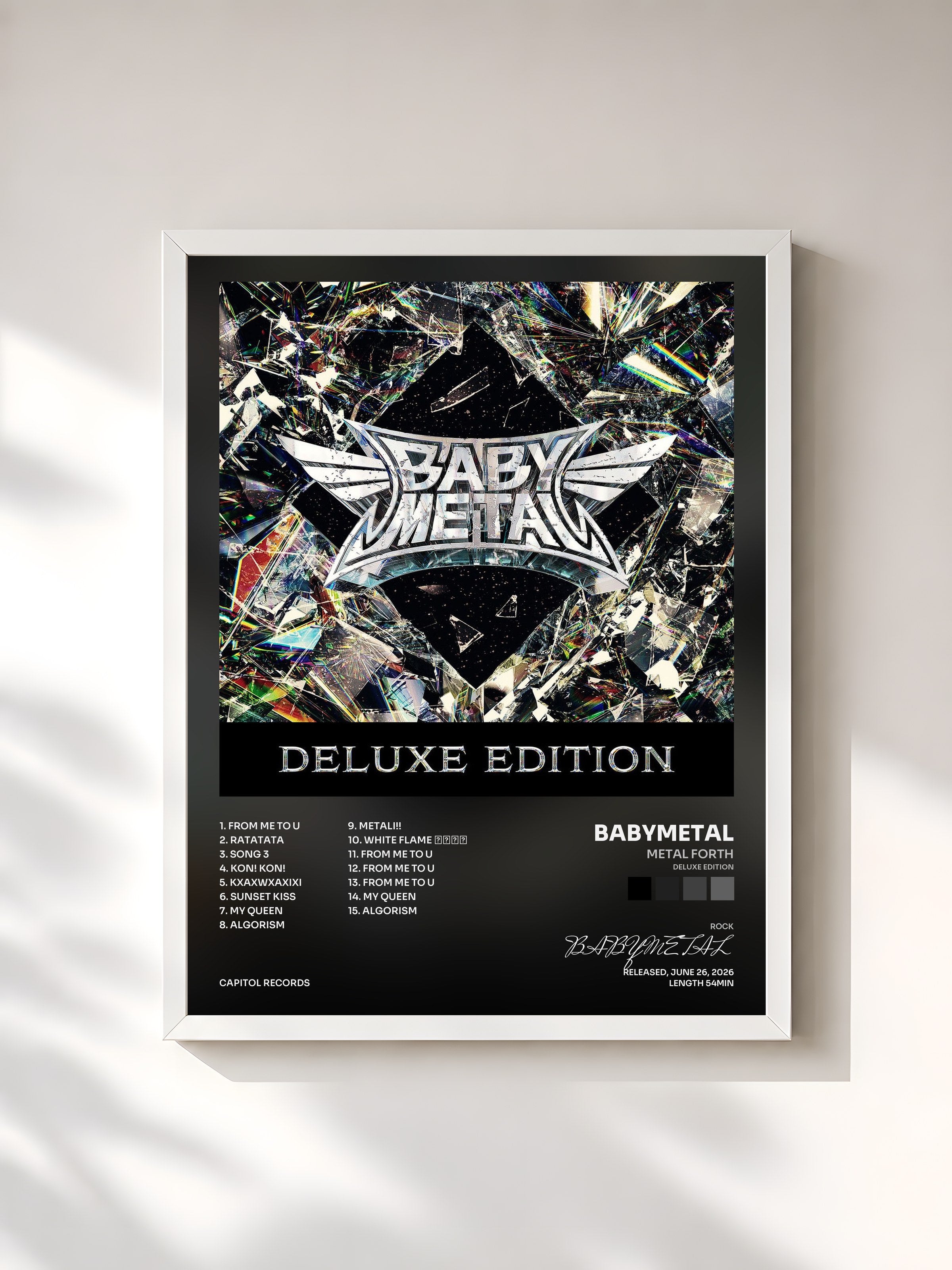 #blanc Tableau de l'album METAL FORTH (Deluxe Edition) de BABYMETAL, cadre blanc, imprimé et encadré en France