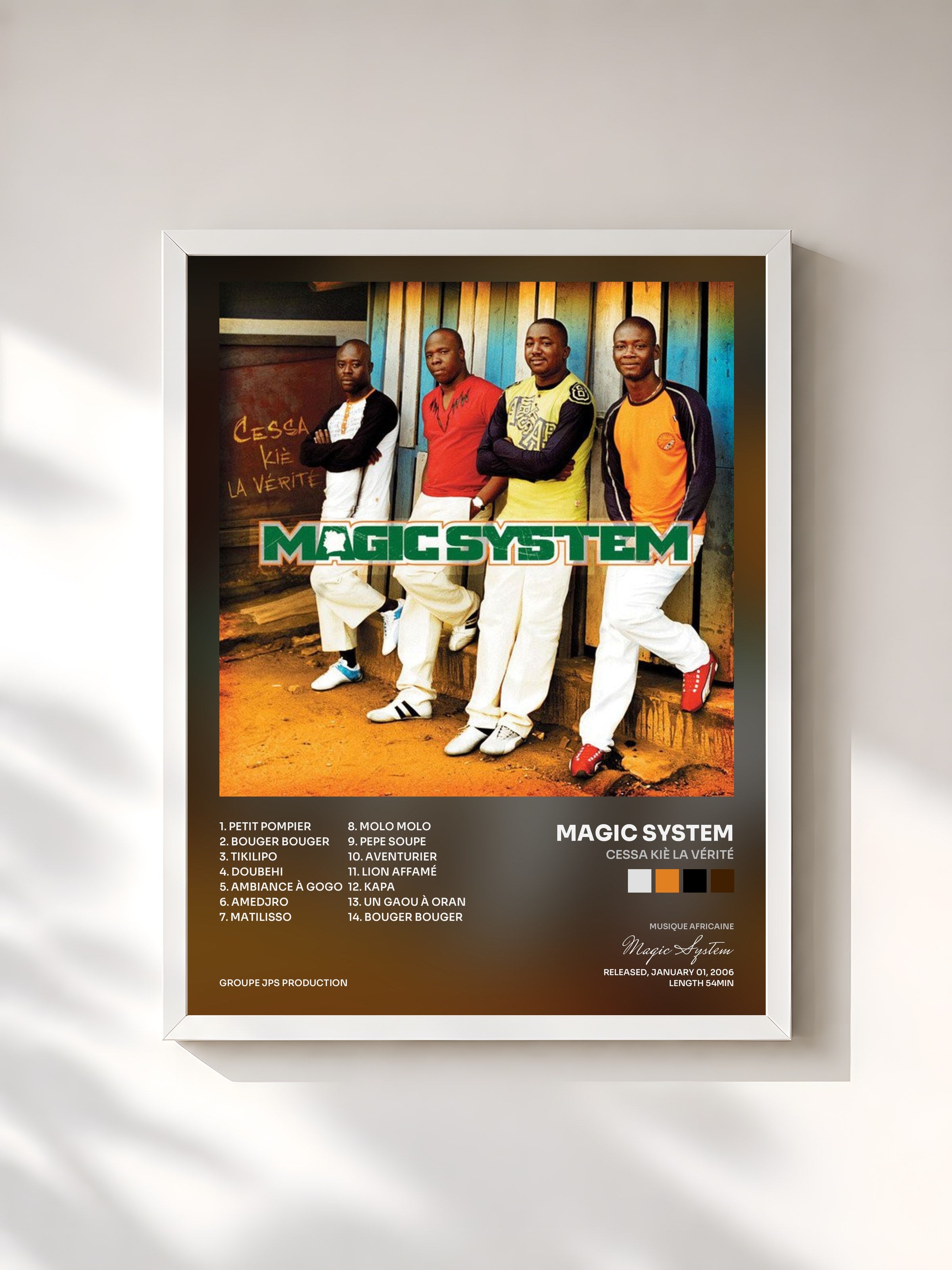 #blanc Tableau de l'album Cessa kiè la vérité de Magic System, cadre blanc, imprimé et encadré en France