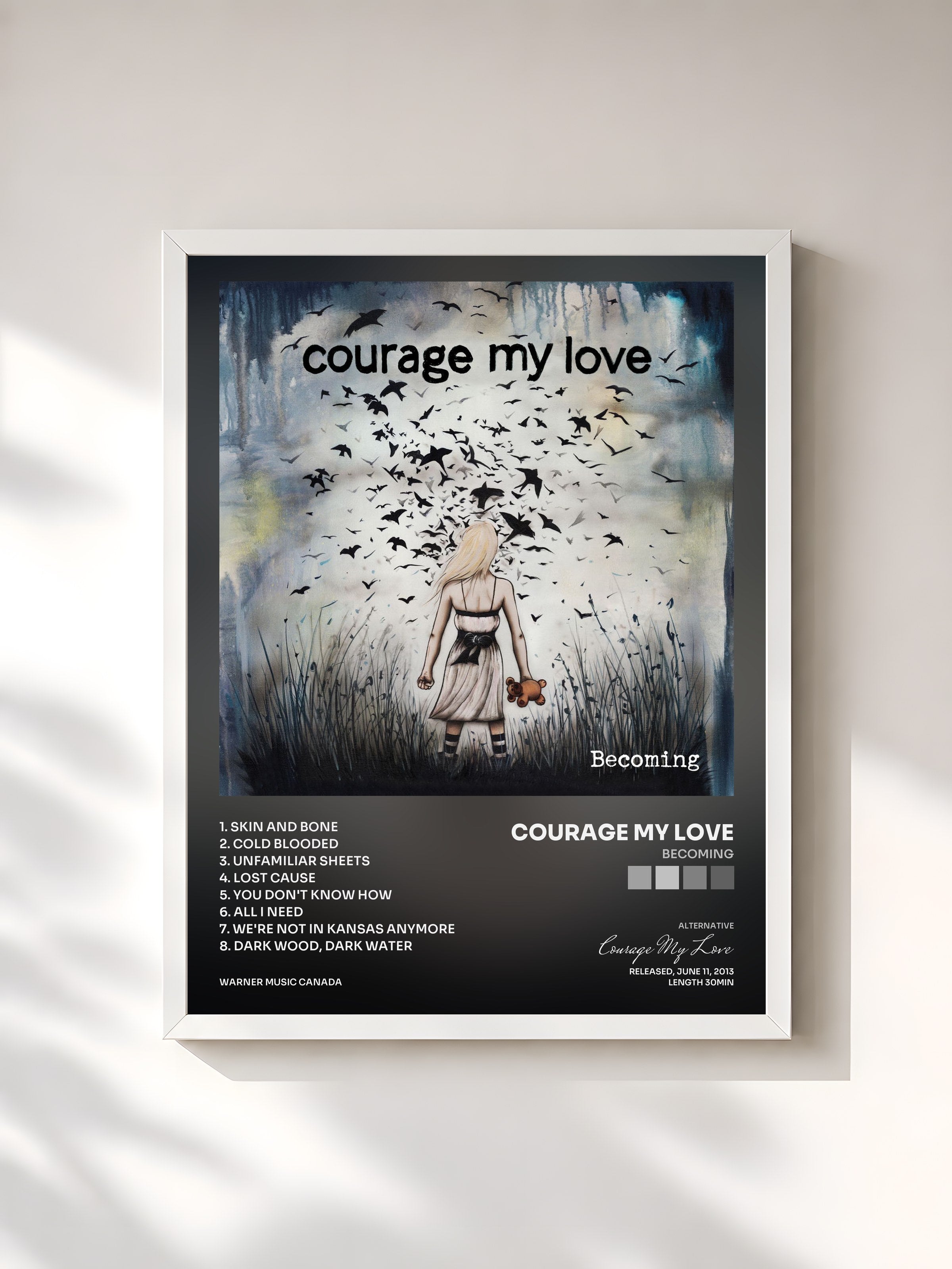 #blanc Tableau de l'album Becoming de Courage My Love, cadre blanc, imprimé et encadré en France