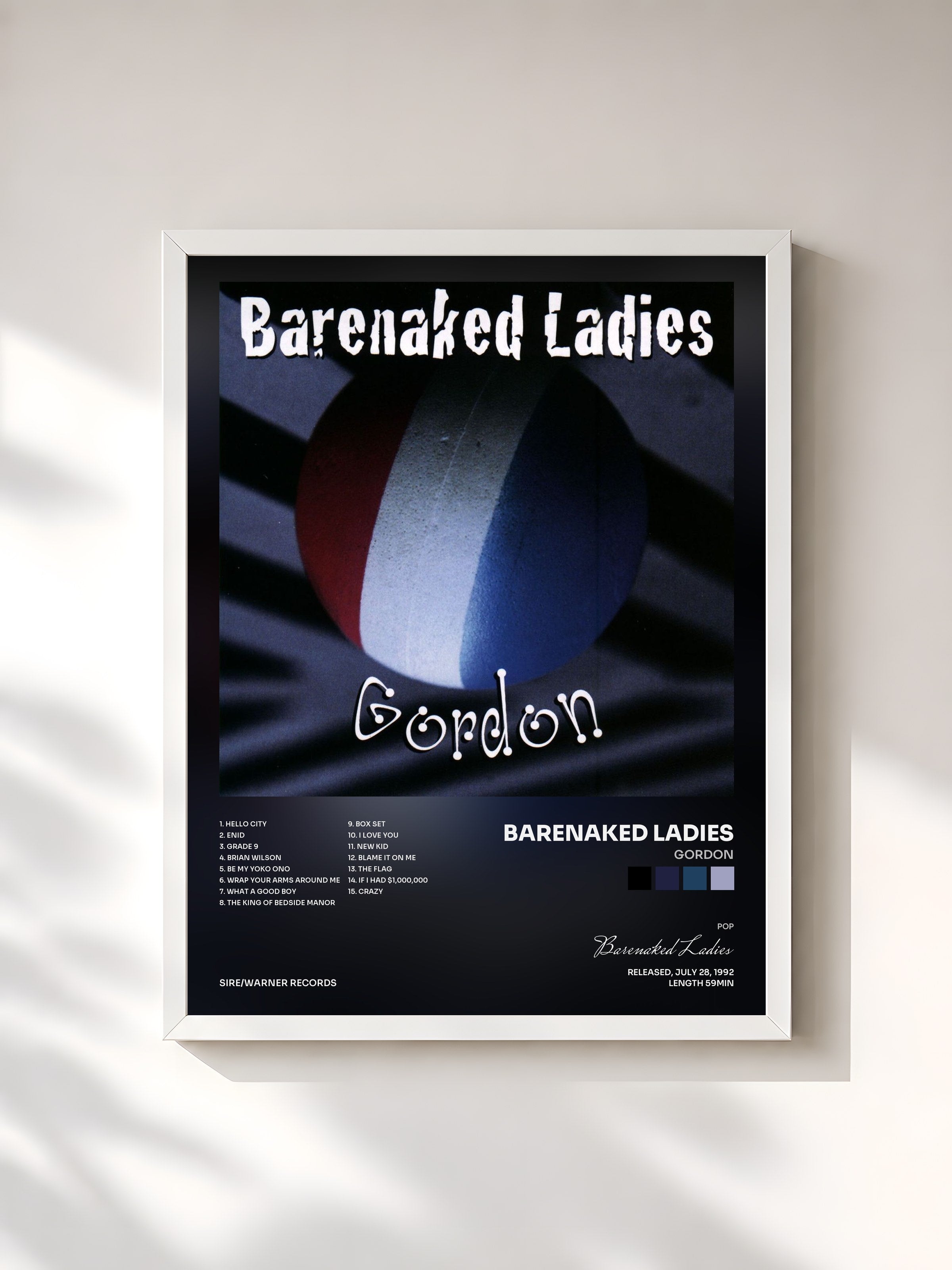 #blanc Tableau de l'album Gordon de Barenaked Ladies, cadre blanc, imprimé et encadré en France