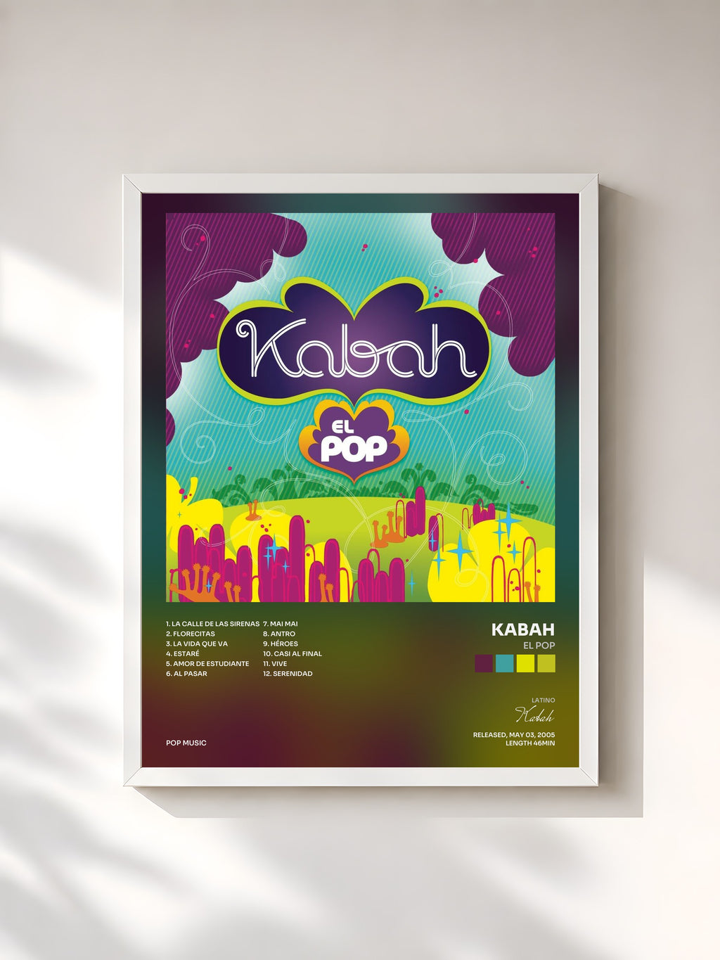 #blanc Tableau de l'album El Pop de Kabah, cadre blanc, imprimé et encadré en France