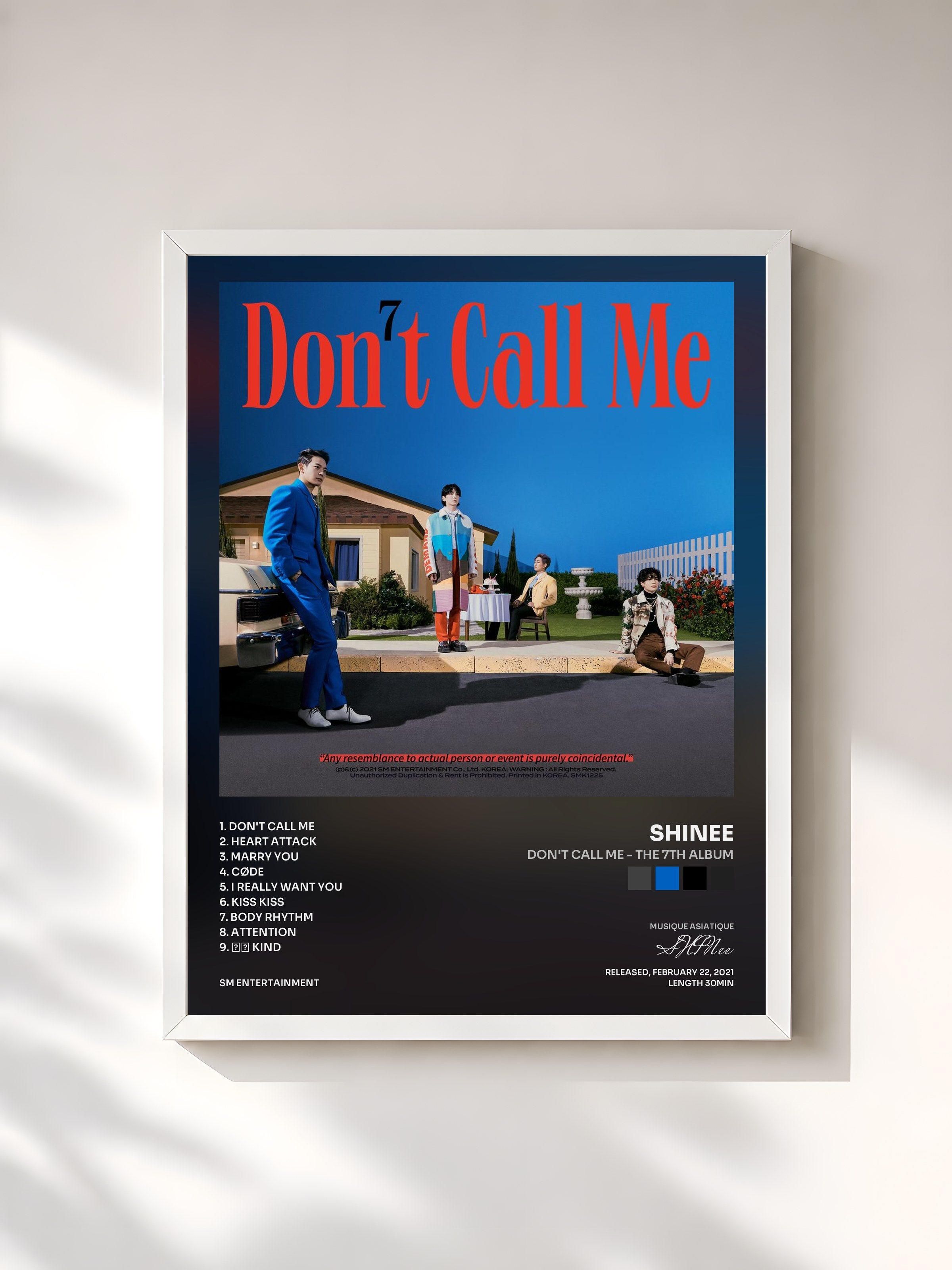 #blanc Tableau de l'album Don't Call Me - The 7th Album de SHINee, cadre blanc, imprimé et encadré en France