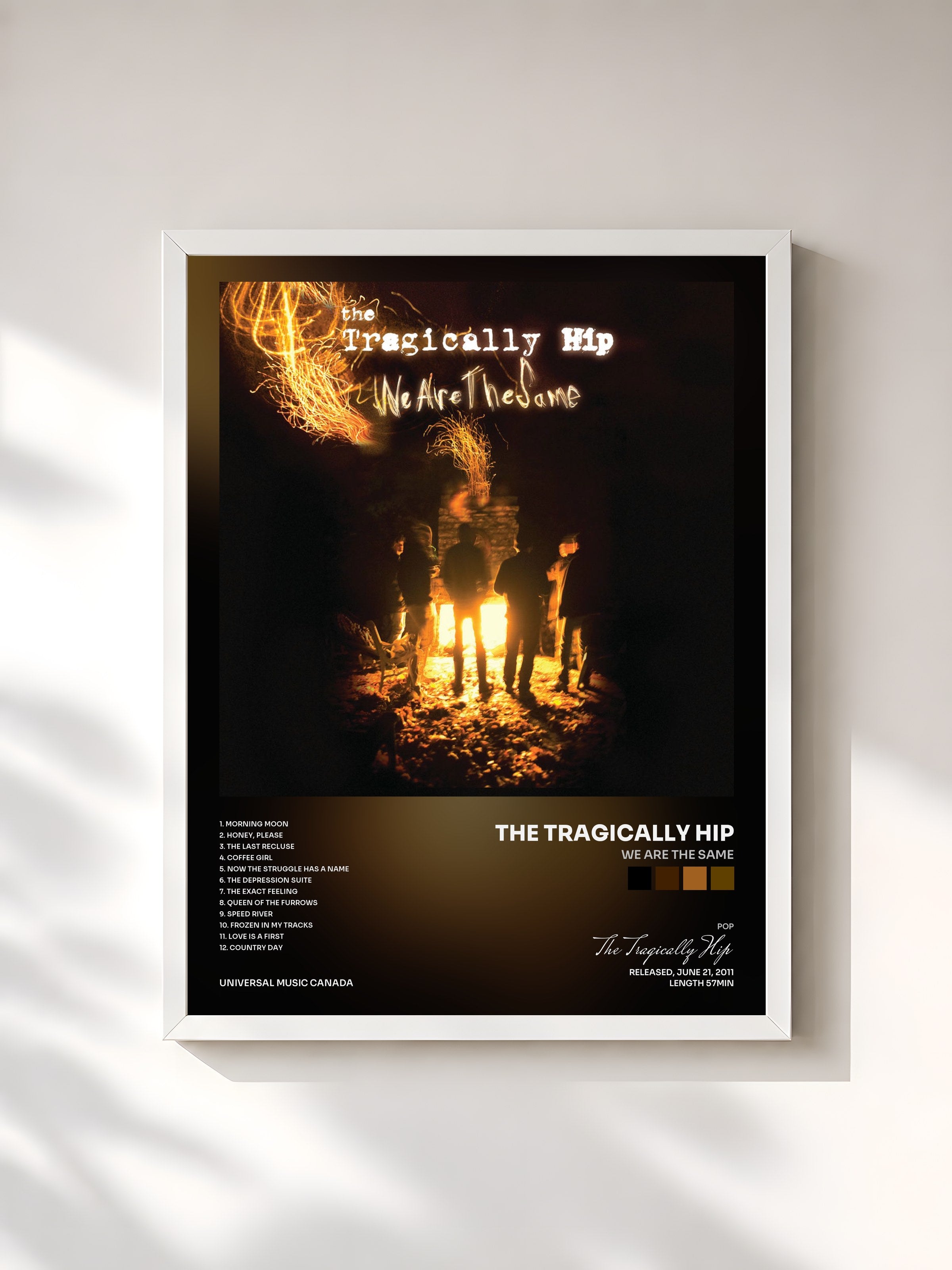#blanc Tableau de l'album We Are The Same de The Tragically Hip, cadre blanc, imprimé et encadré en France