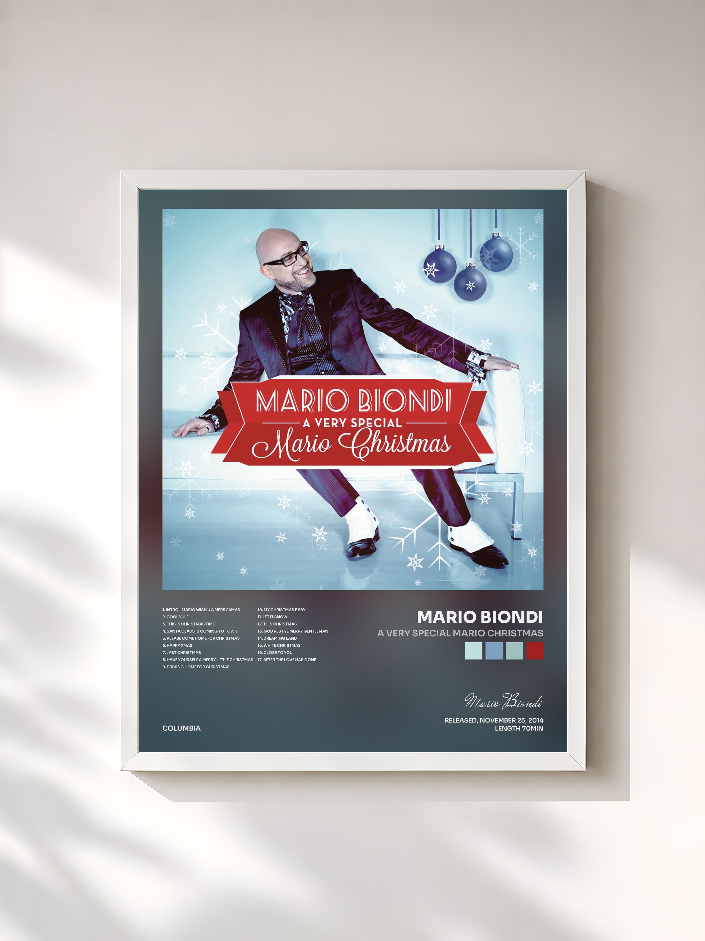#blanc Tableau de l'album A Very Special Mario Christmas de Mario Biondi, cadre blanc, imprimé et encadré en France