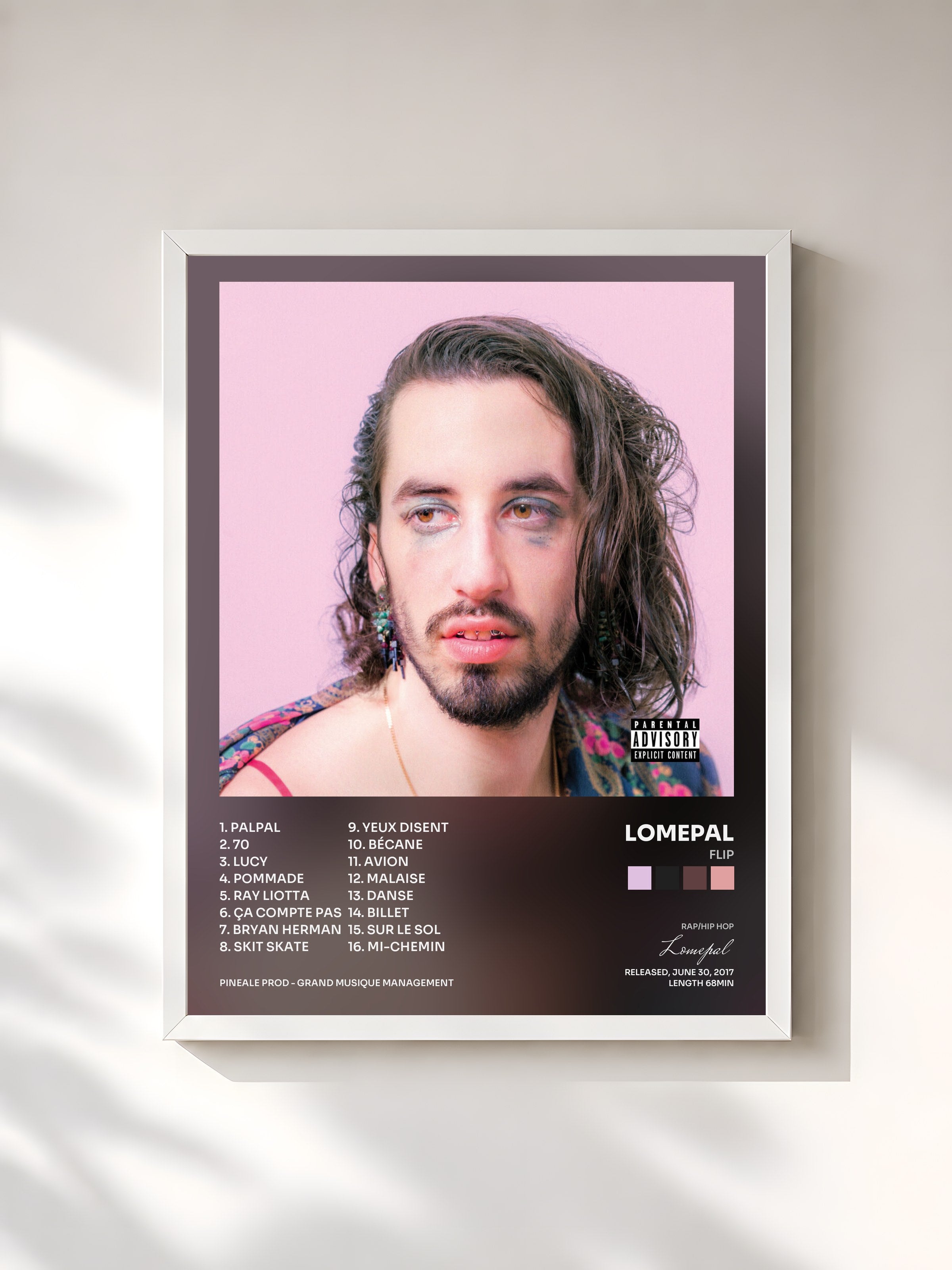 #blanc Tableau de l'album FLIP de Lomepal, cadre blanc, imprimé et encadré en France