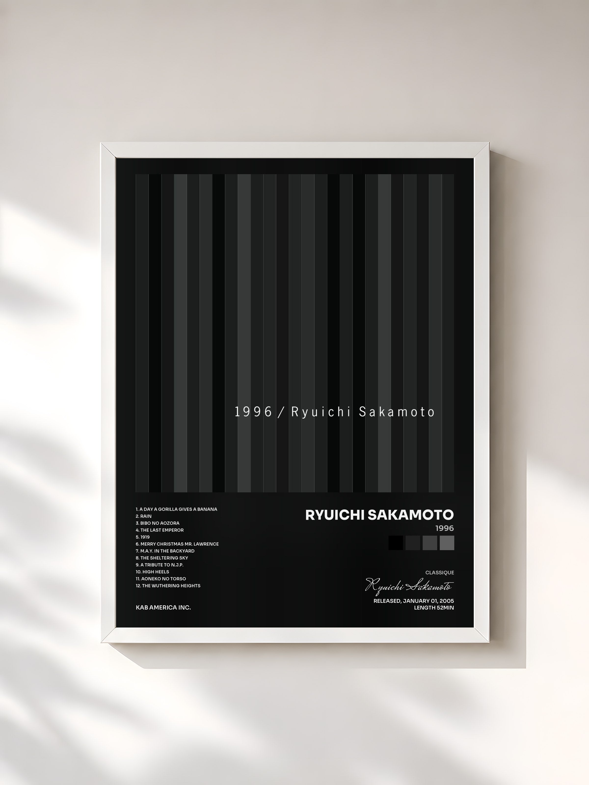 #blanc Tableau de l'album 1996 de Ryuichi Sakamoto, cadre blanc, imprimé et encadré en France