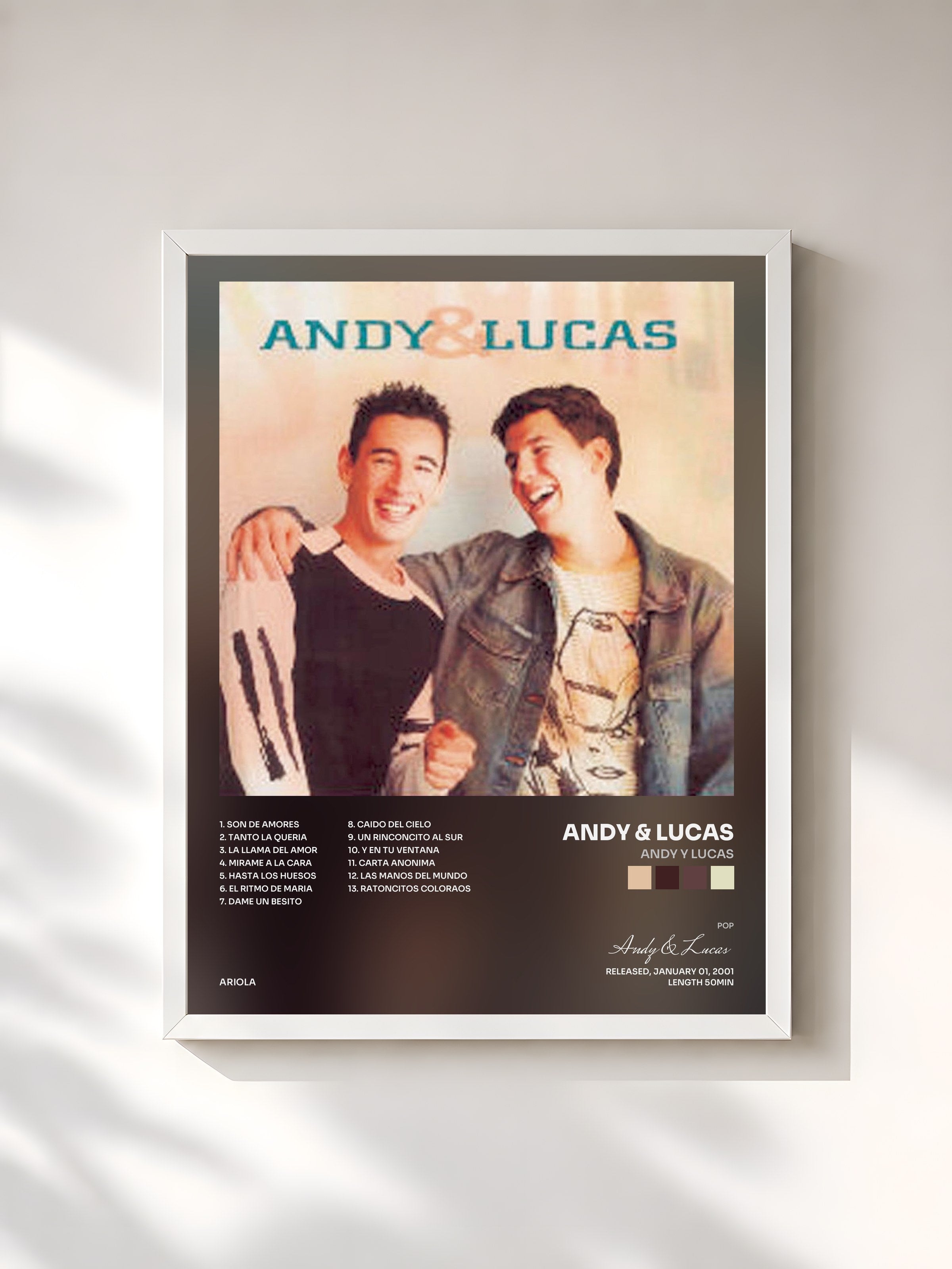 #blanc Tableau de l'album Andy Y Lucas de Andy & Lucas, cadre blanc, imprimé et encadré en France