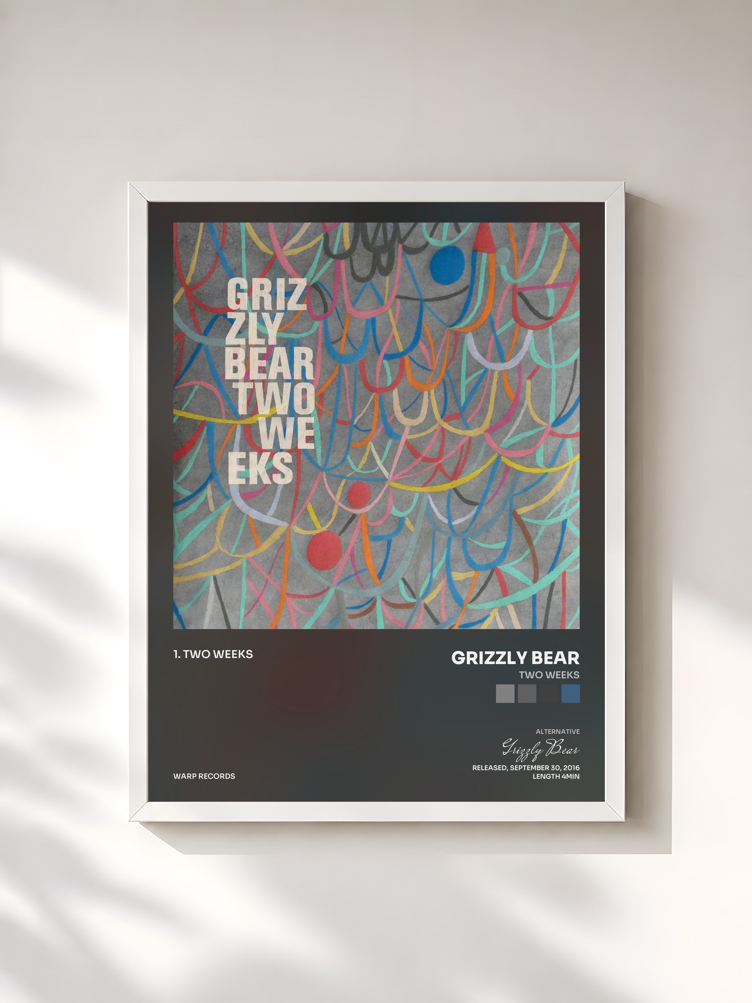 #blanc Tableau de l'album Two Weeks de Grizzly Bear, cadre blanc, imprimé et encadré en France