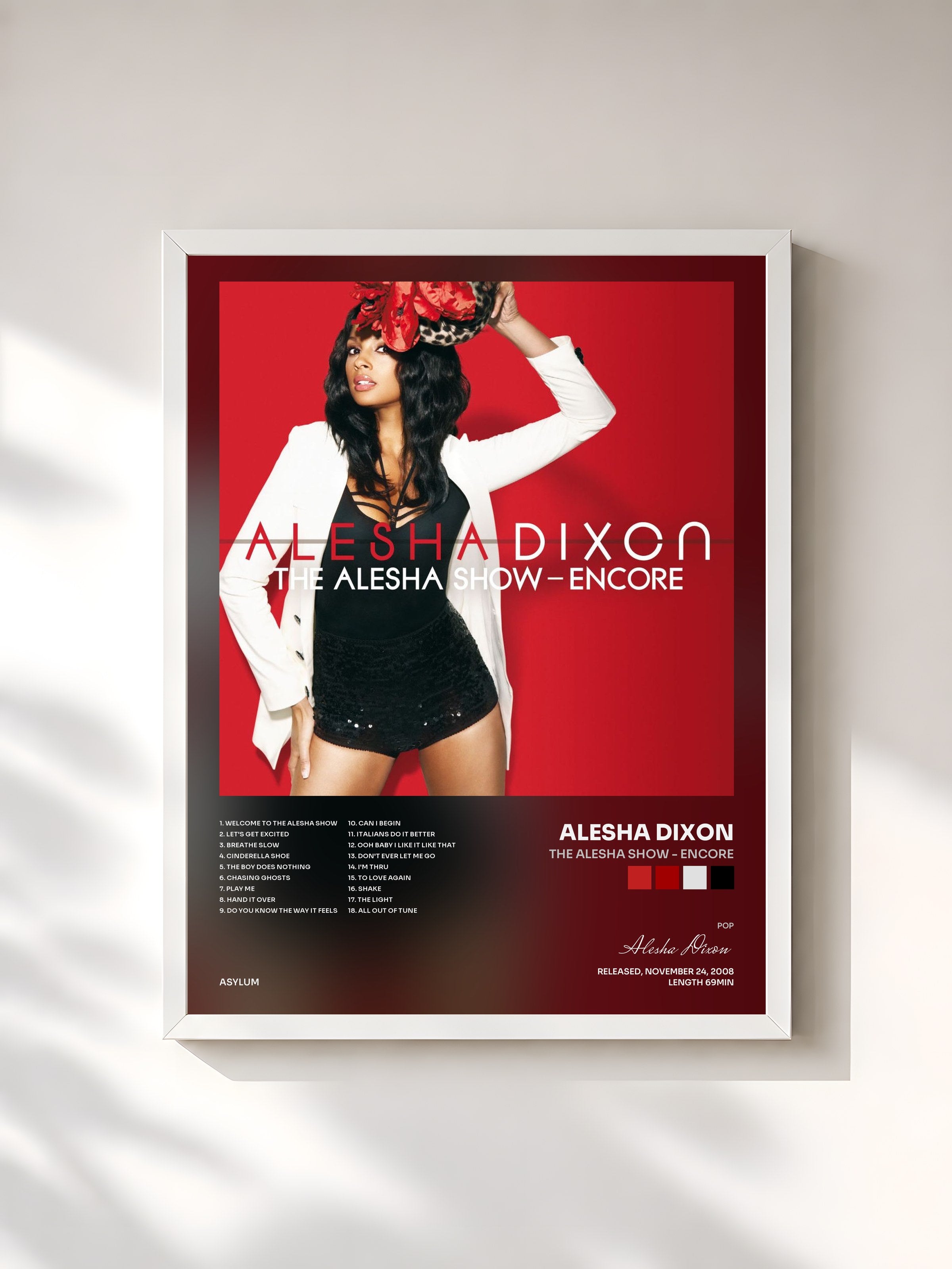 #blanc Tableau de l'album The Alesha Show - Encore de Alesha Dixon, cadre blanc, imprimé et encadré en France