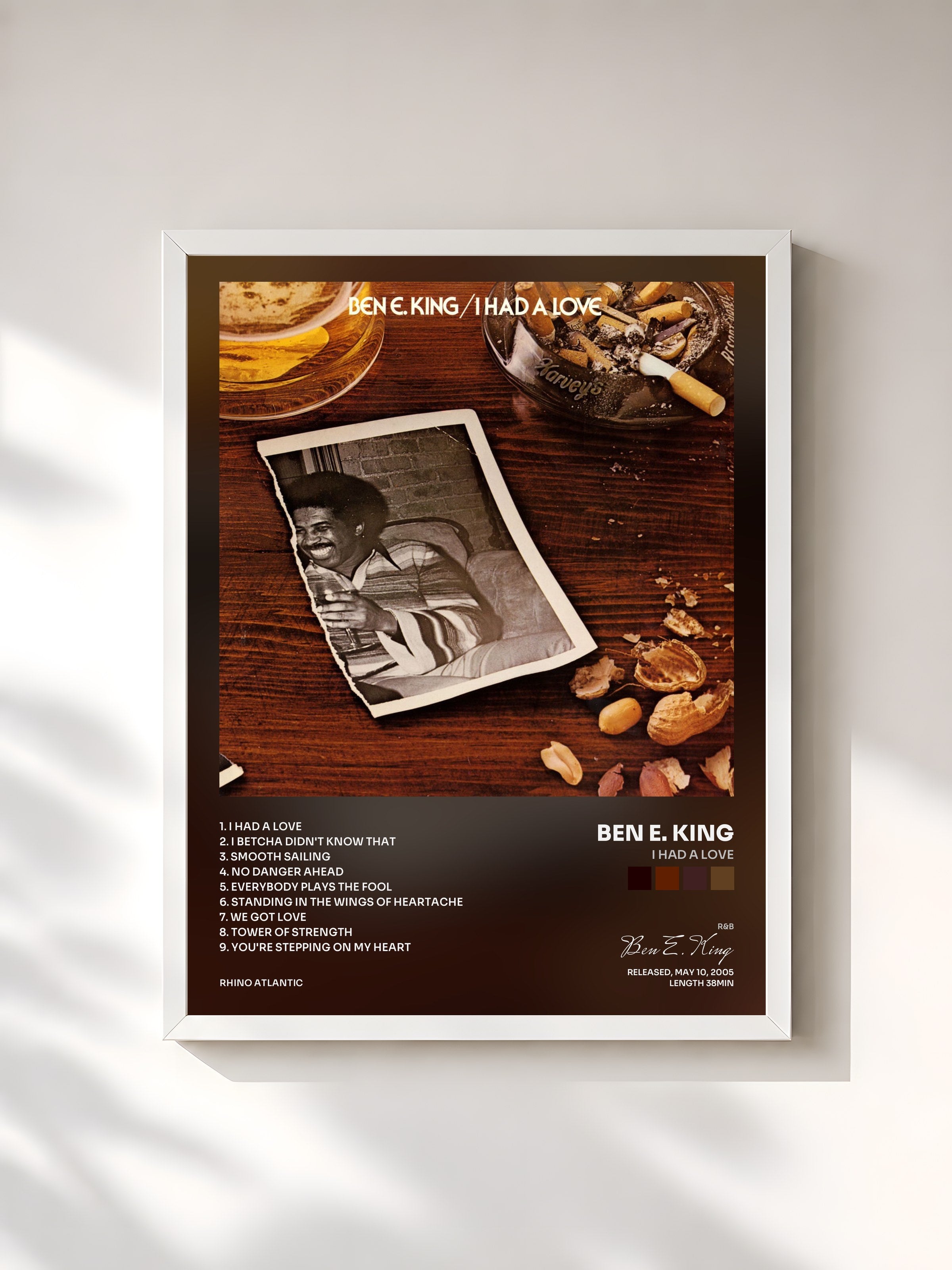 #blanc Tableau de l'album I Had a Love de Ben E. King, cadre blanc, imprimé et encadré en France