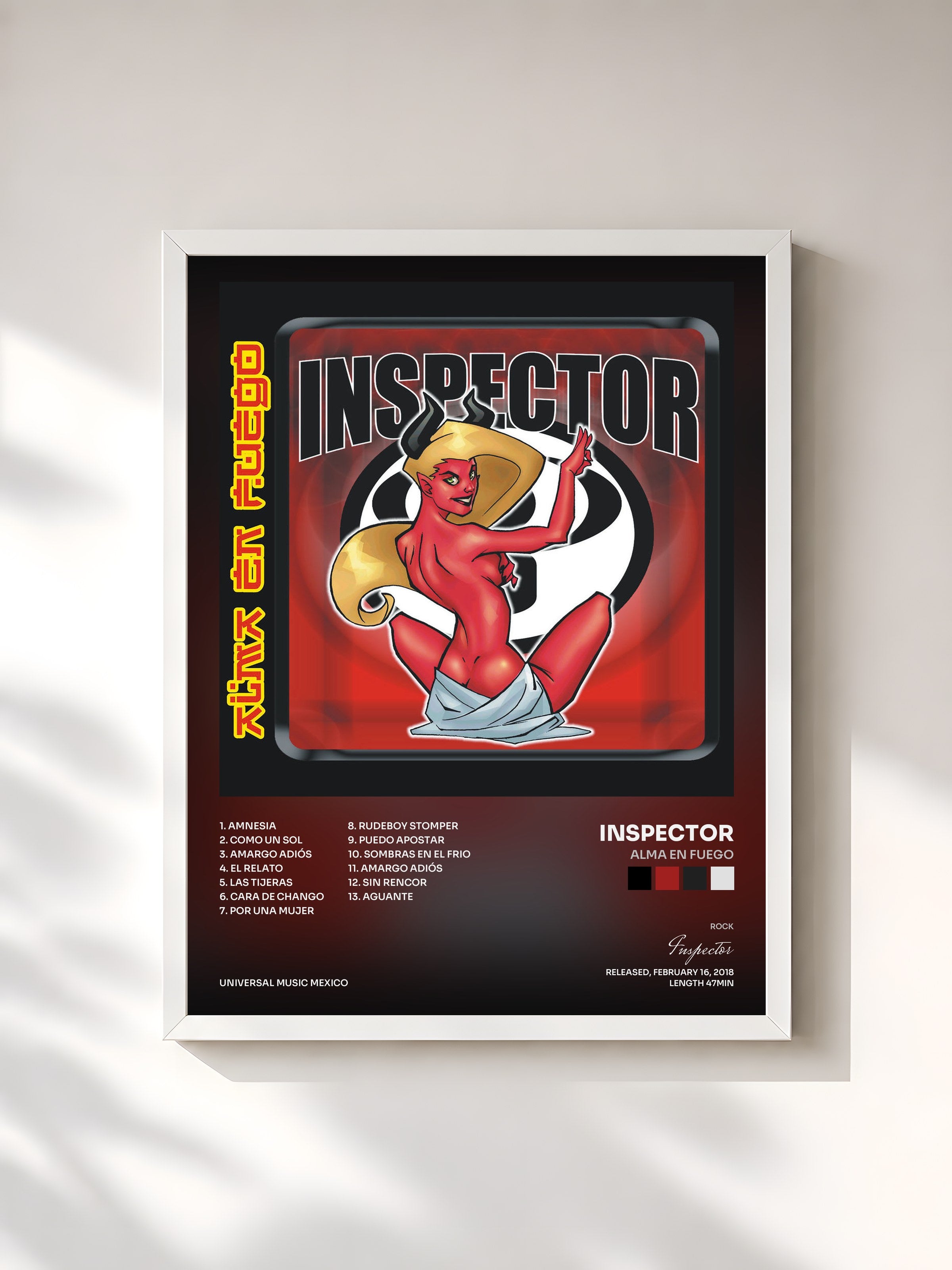 #blanc Tableau de l'album Alma En Fuego de Inspector, cadre blanc, imprimé et encadré en France