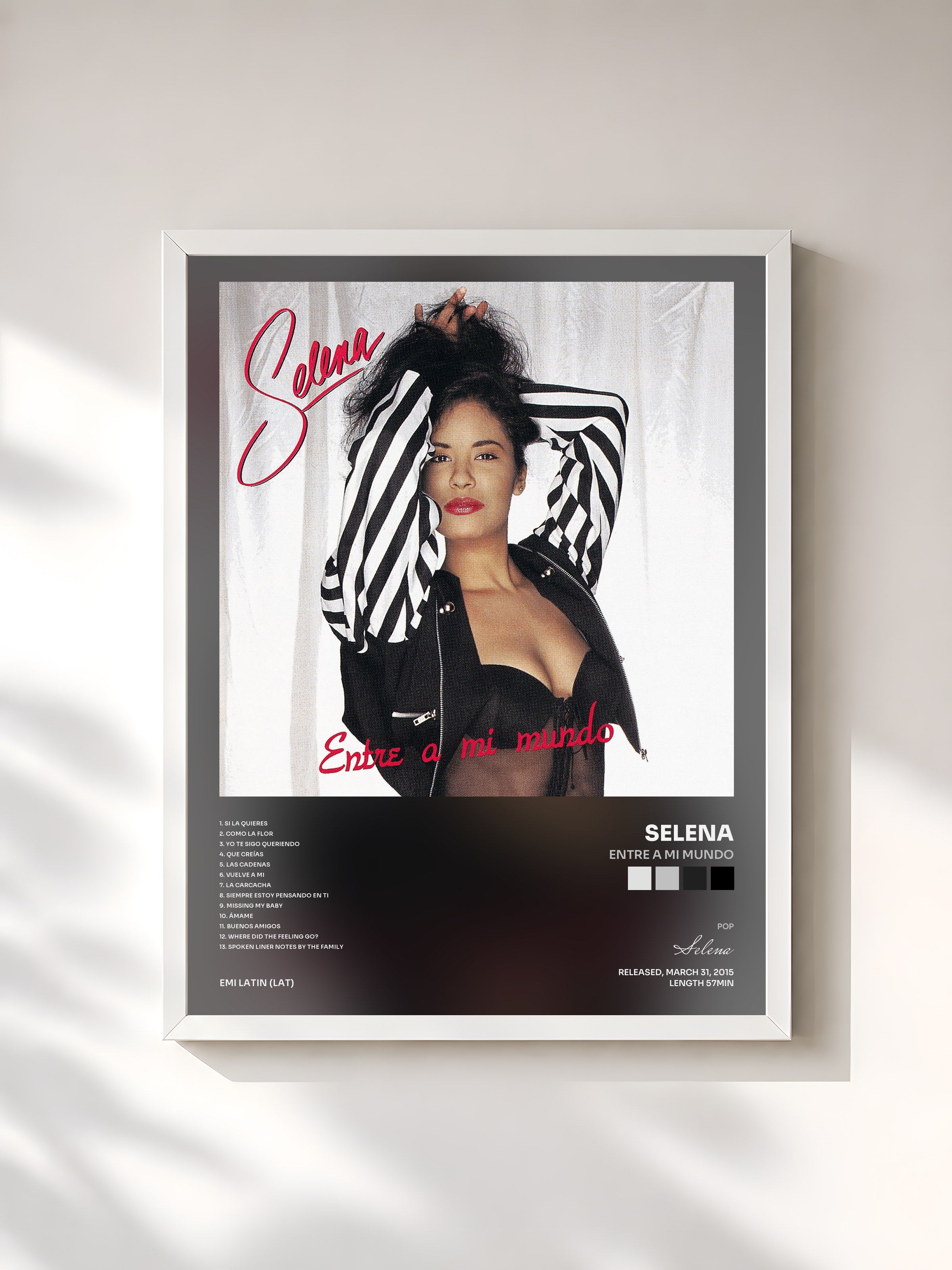 #blanc Tableau de l'album Entre A Mi Mundo de Selena, cadre blanc, imprimé et encadré en France