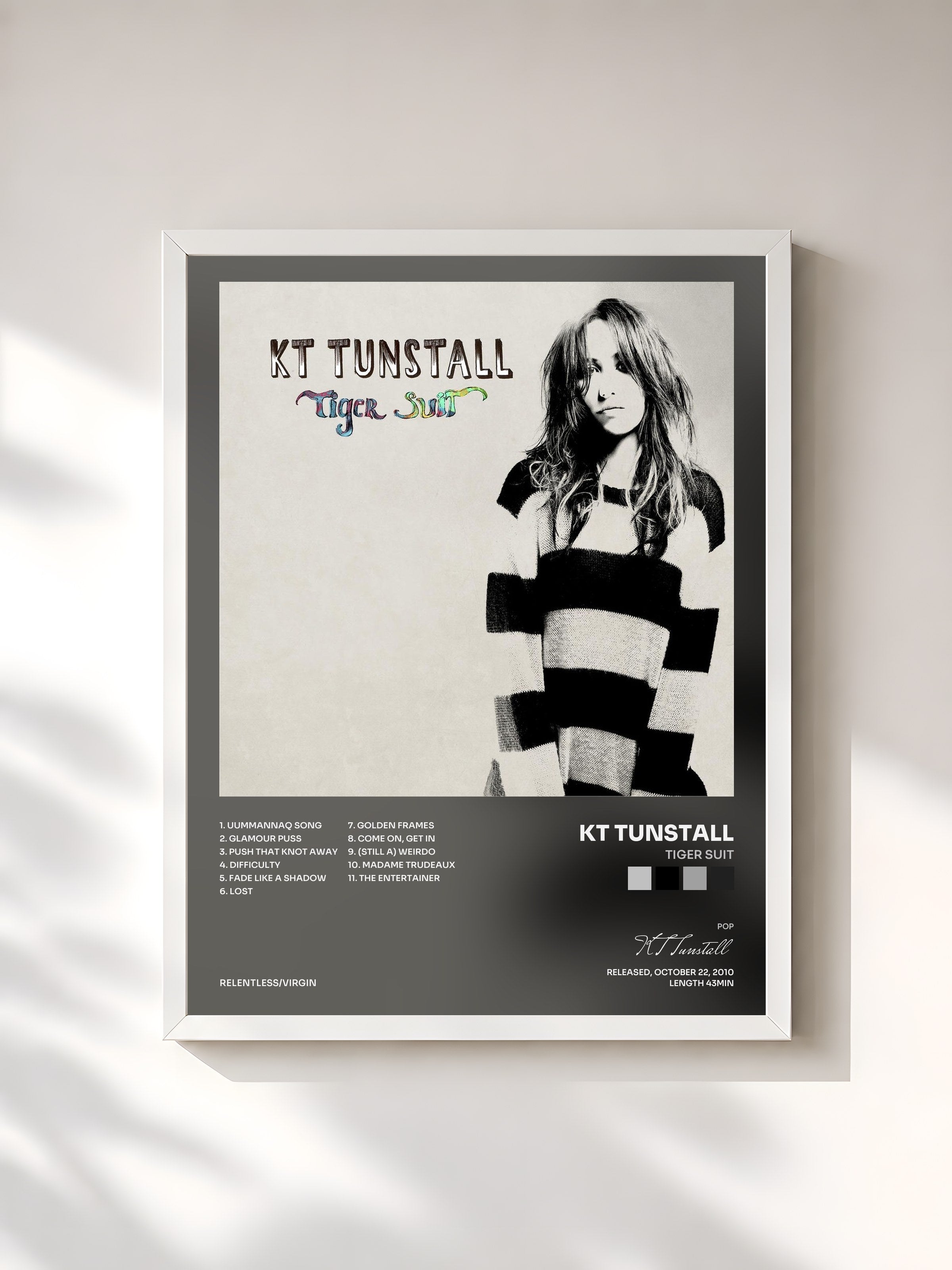 #blanc Tableau de l'album Tiger Suit de KT Tunstall, cadre blanc, imprimé et encadré en France