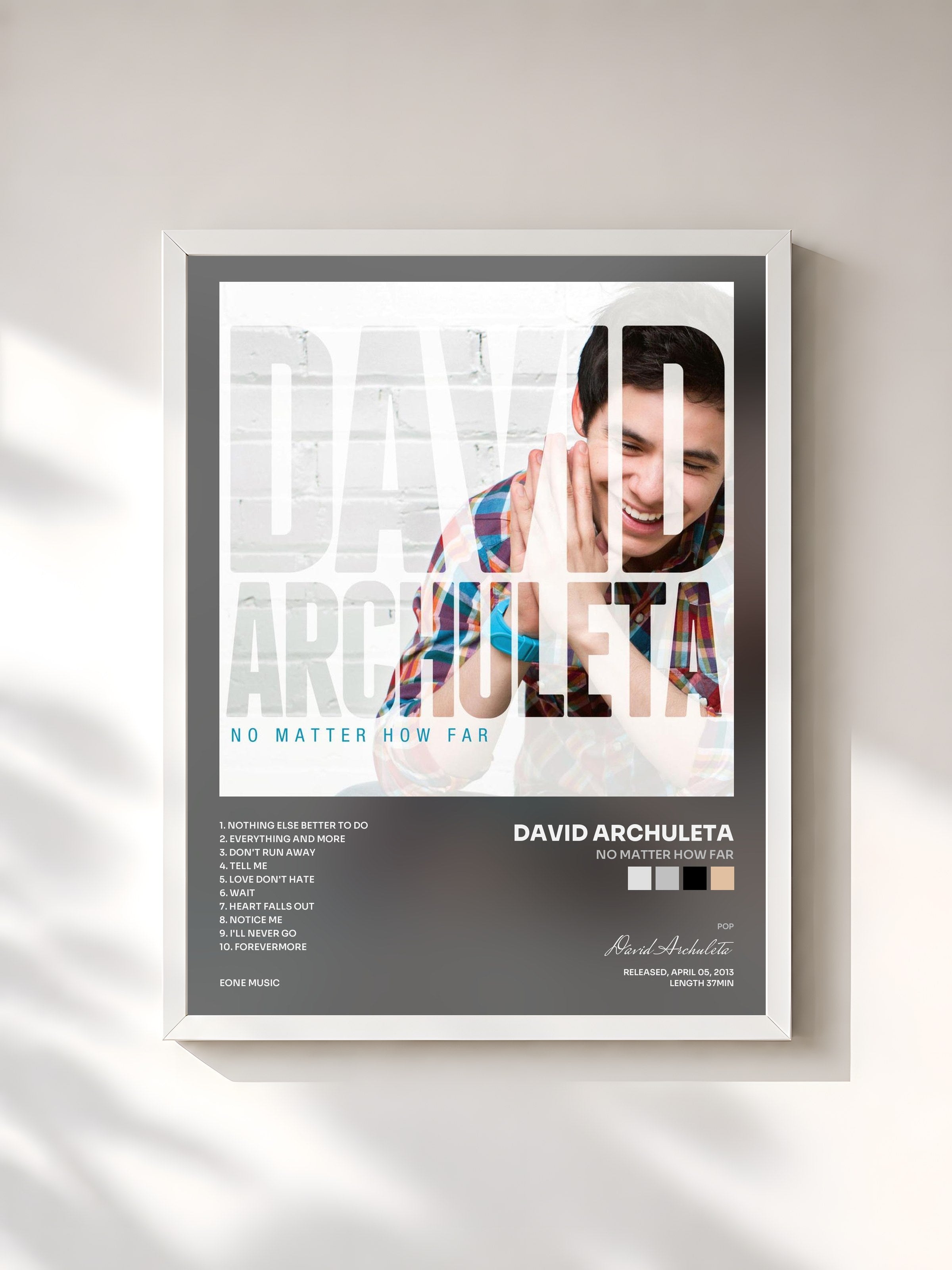 #blanc Tableau de l'album No Matter How Far de David Archuleta, cadre blanc, imprimé et encadré en France