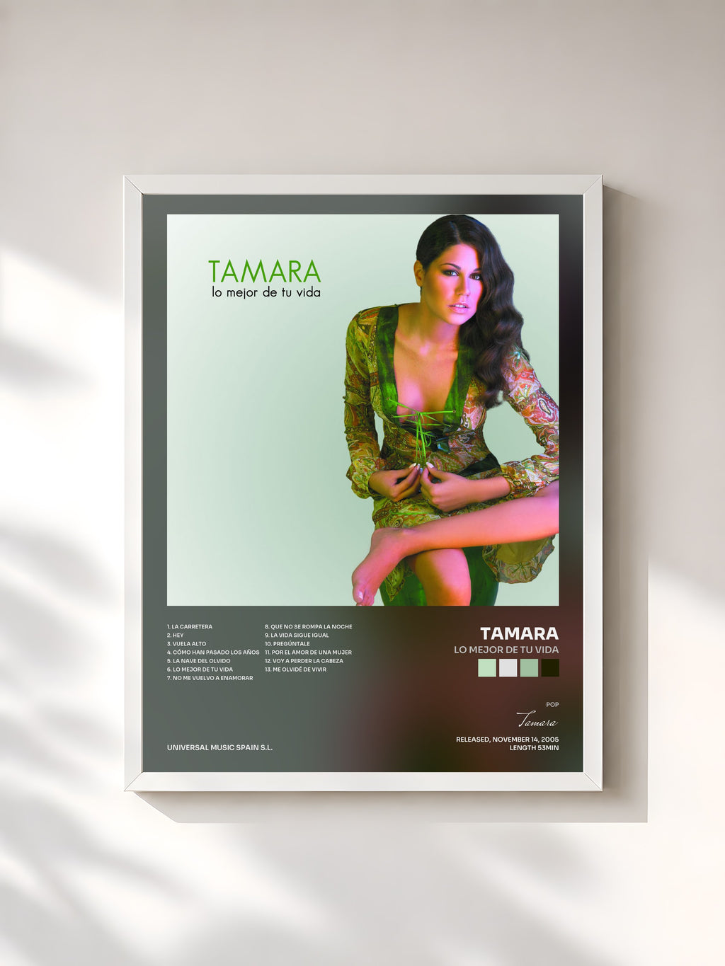 #blanc Tableau de l'album Lo Mejor De Tu Vida de Tamara, cadre blanc, imprimé et encadré en France