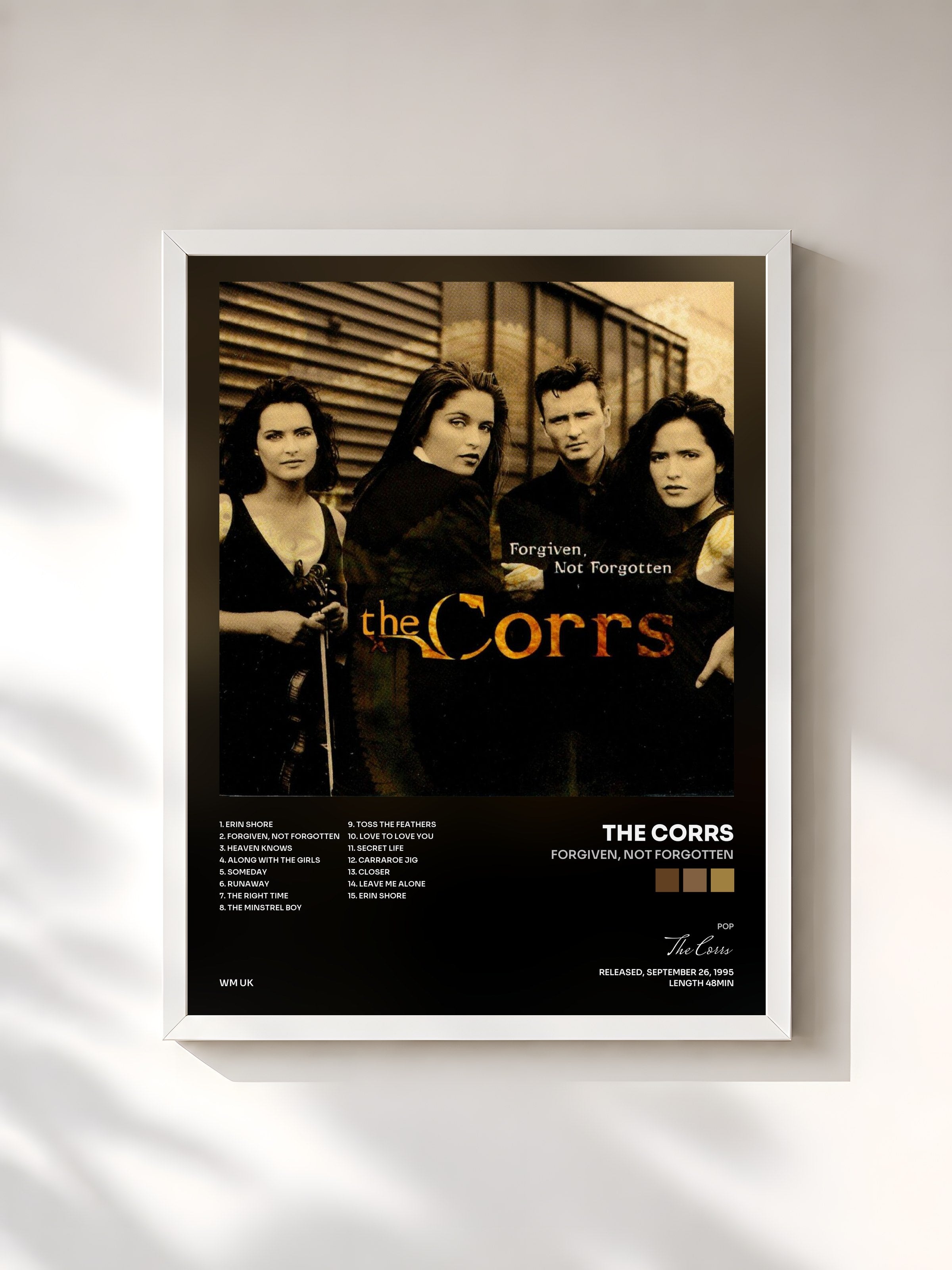 #blanc Tableau de l'album Forgiven, Not Forgotten de The Corrs, cadre blanc, imprimé et encadré en France