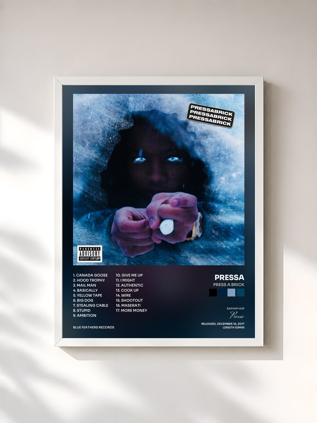 #blanc Press a Brick by Pressa as a framed art print, white frame, printed and framed in France
