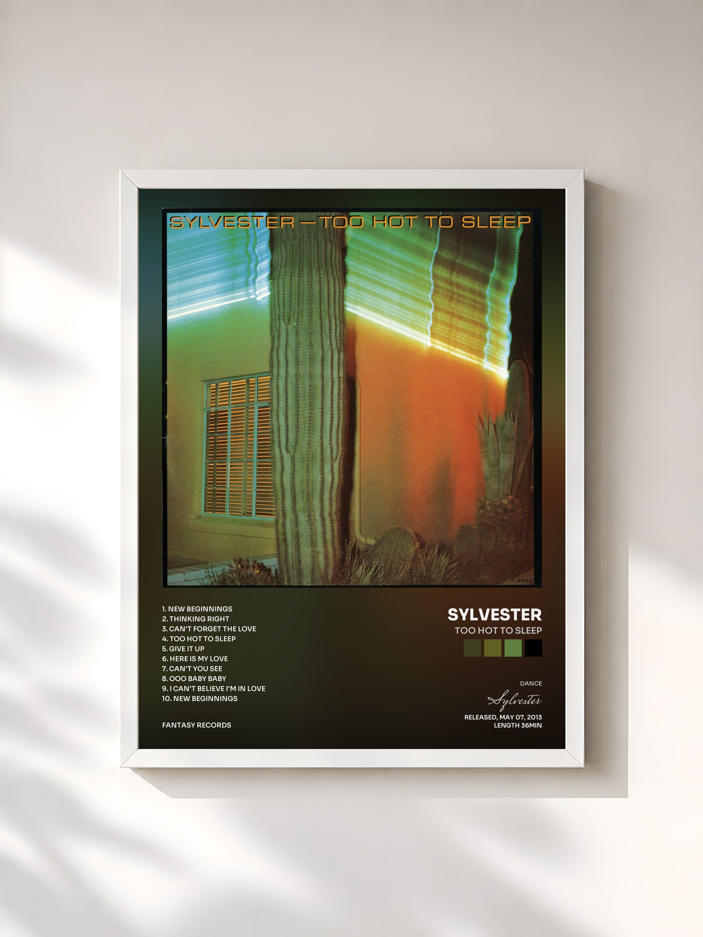 #blanc Tableau de l'album Too Hot To Sleep de Sylvester, cadre blanc, imprimé et encadré en France