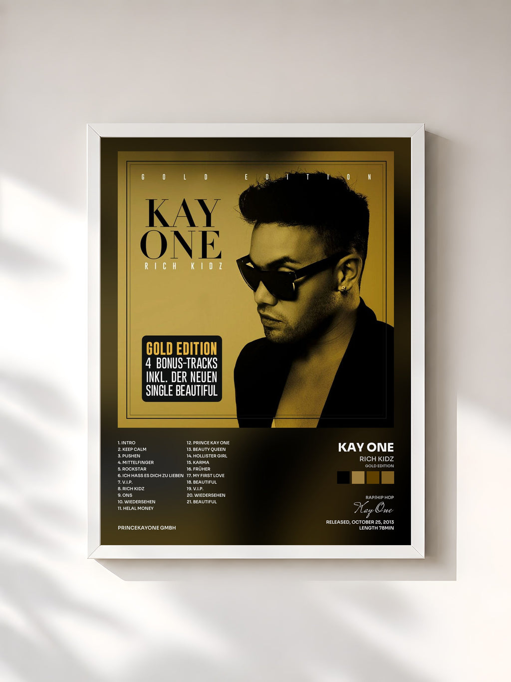 #blanc Rich Kidz (Gold Edition) by Kay One as a framed art print, white frame, printed and framed in France