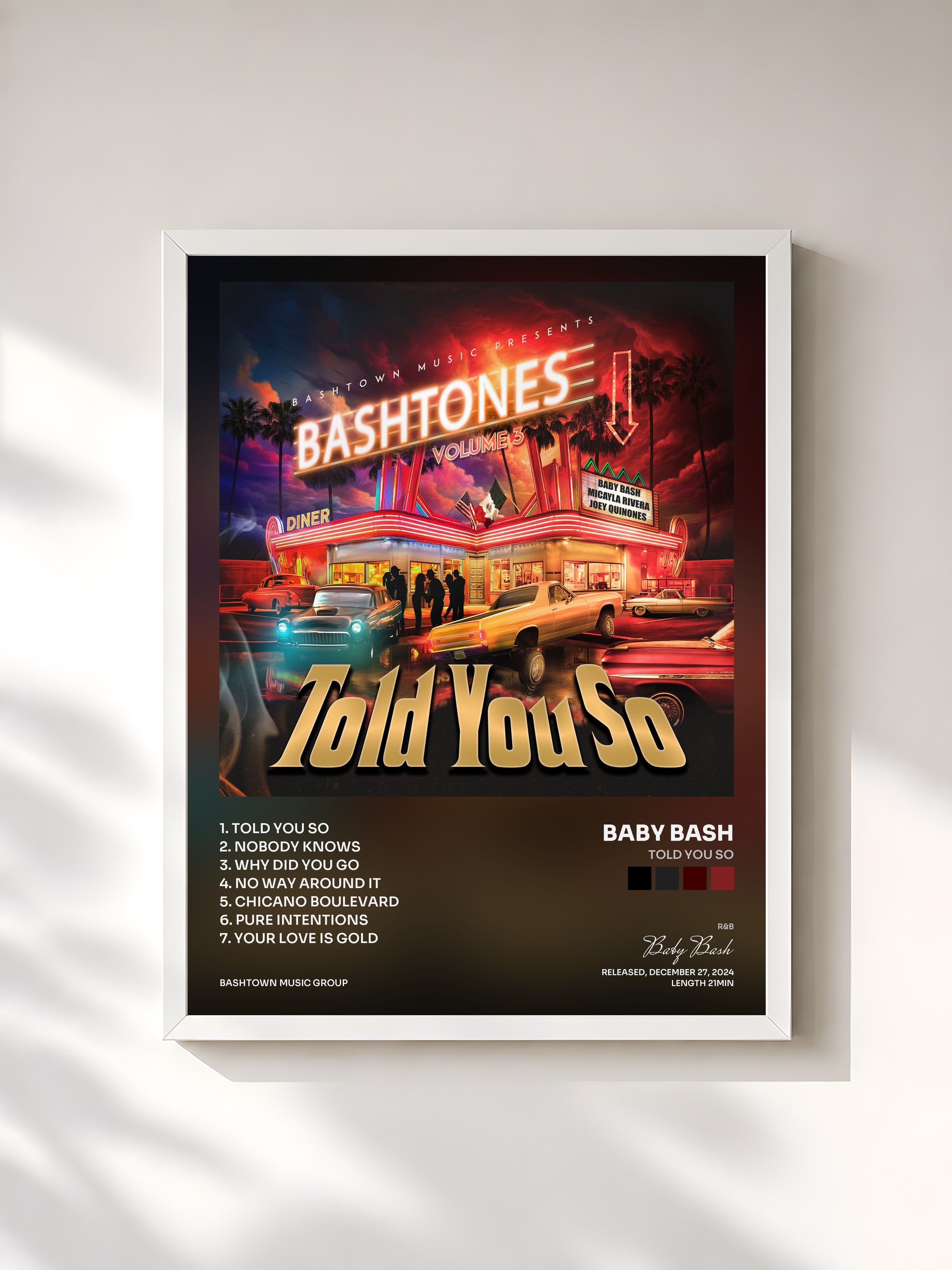 #blanc Tableau de l'album Told You So de Baby Bash, cadre blanc, imprimé et encadré en France