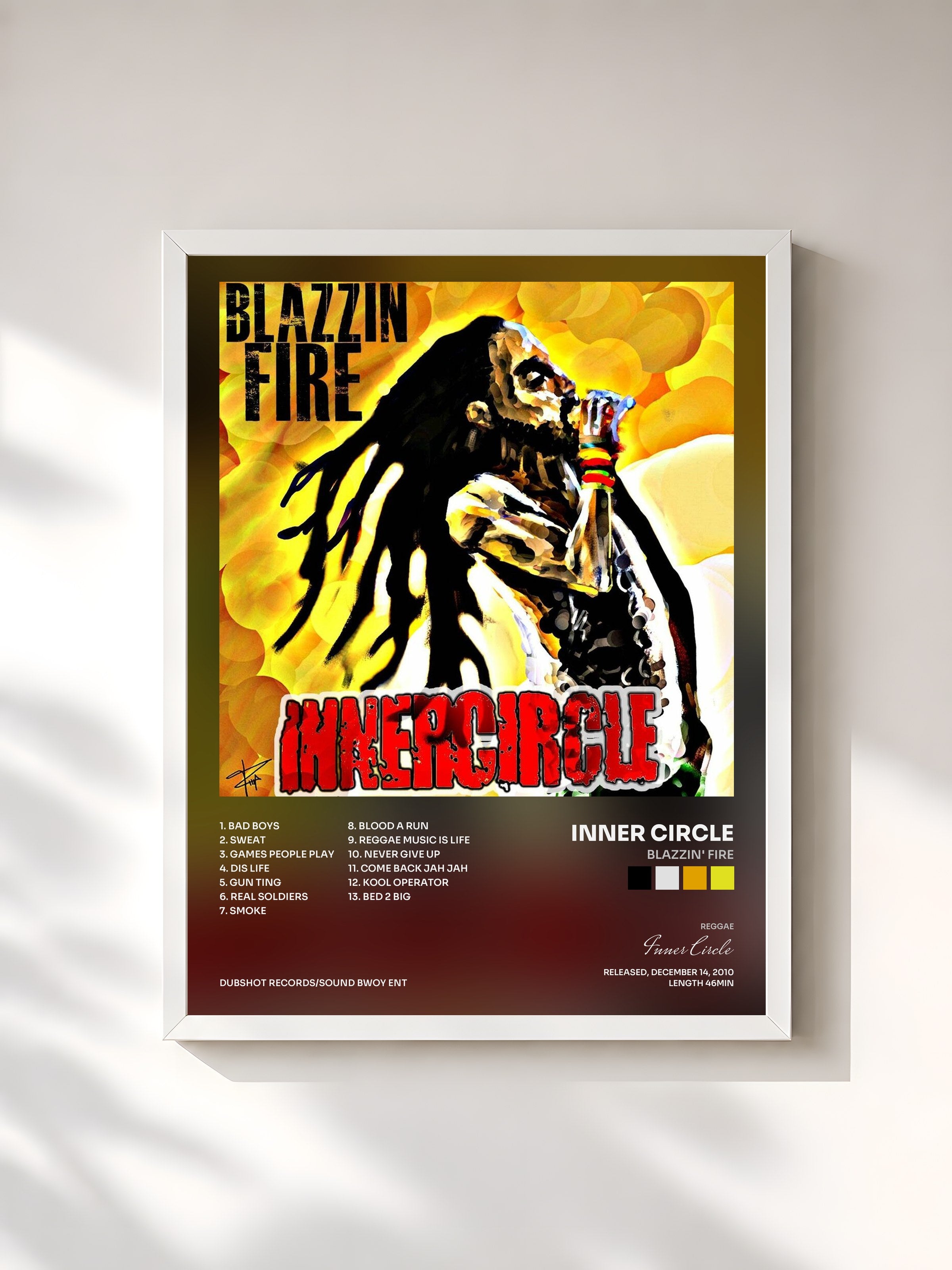 #blanc Tableau de l'album Blazzin' Fire de Inner Circle, cadre blanc, imprimé et encadré en France