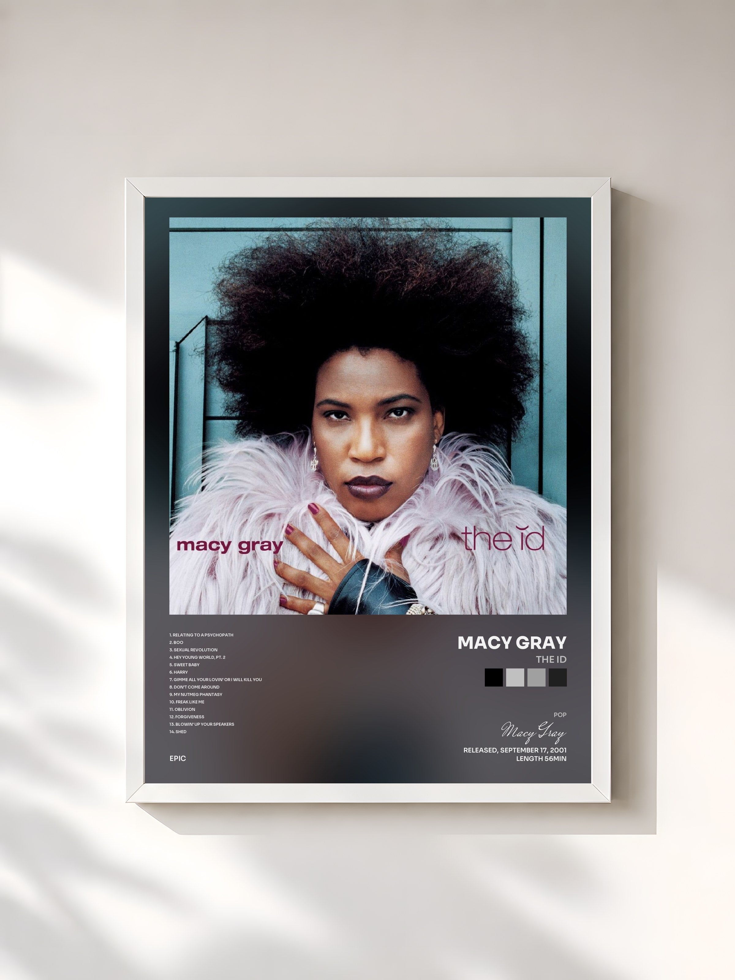 #blanc Tableau de l'album the id de Macy Gray, cadre blanc, imprimé et encadré en France