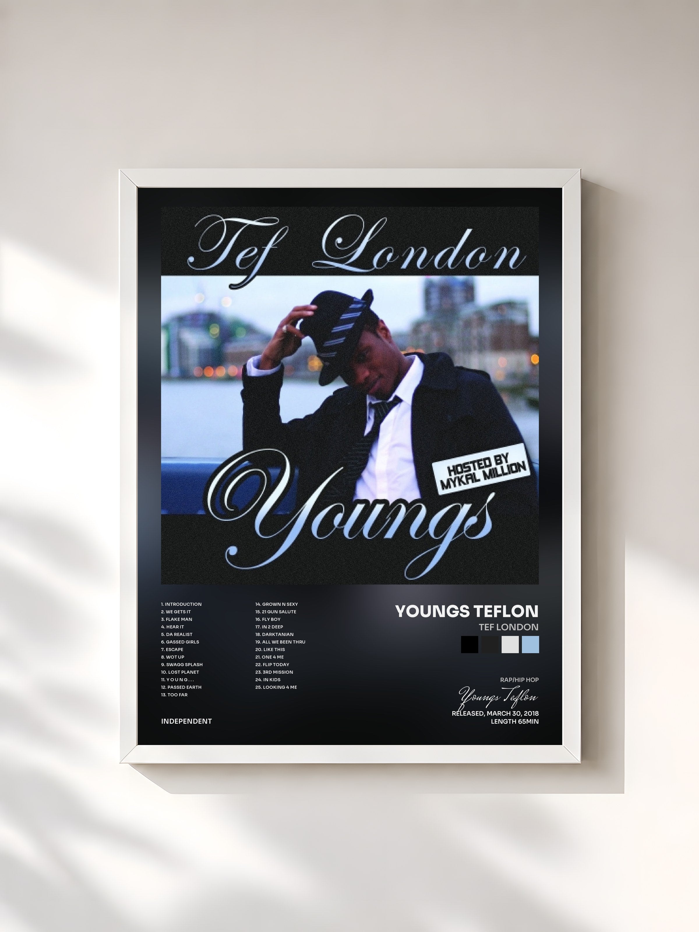 #blanc Tableau de l'album TEF LONDON de Youngs Teflon, cadre blanc, imprimé et encadré en France
