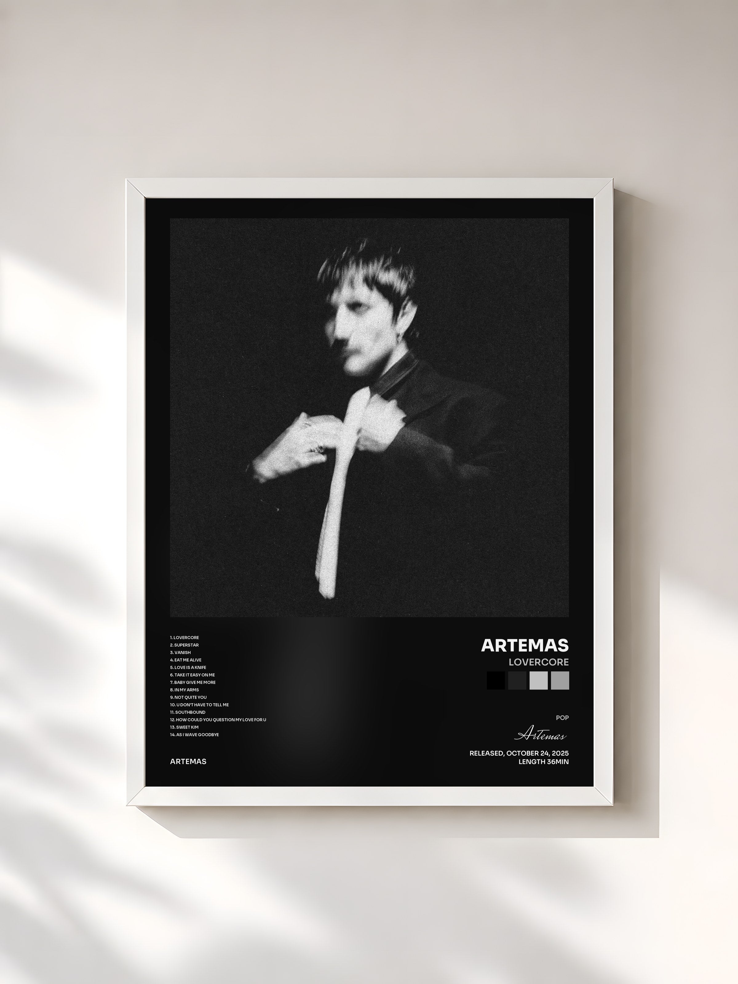 #blanc Tableau de l'album LOVERCORE de Artemas, cadre blanc, imprimé et encadré en France