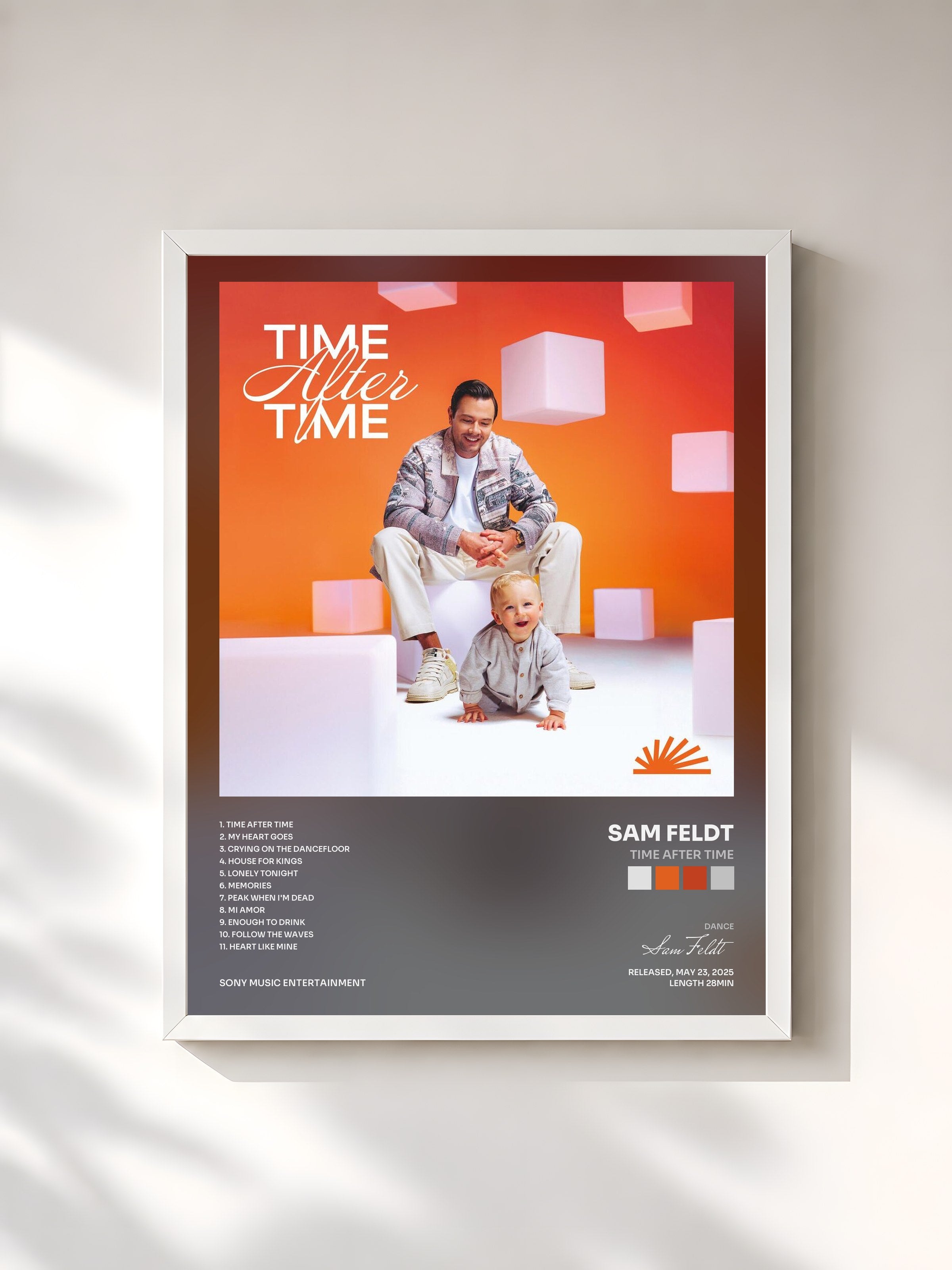 #blanc Tableau de l'album Time After Time de Sam Feldt, cadre blanc, imprimé et encadré en France