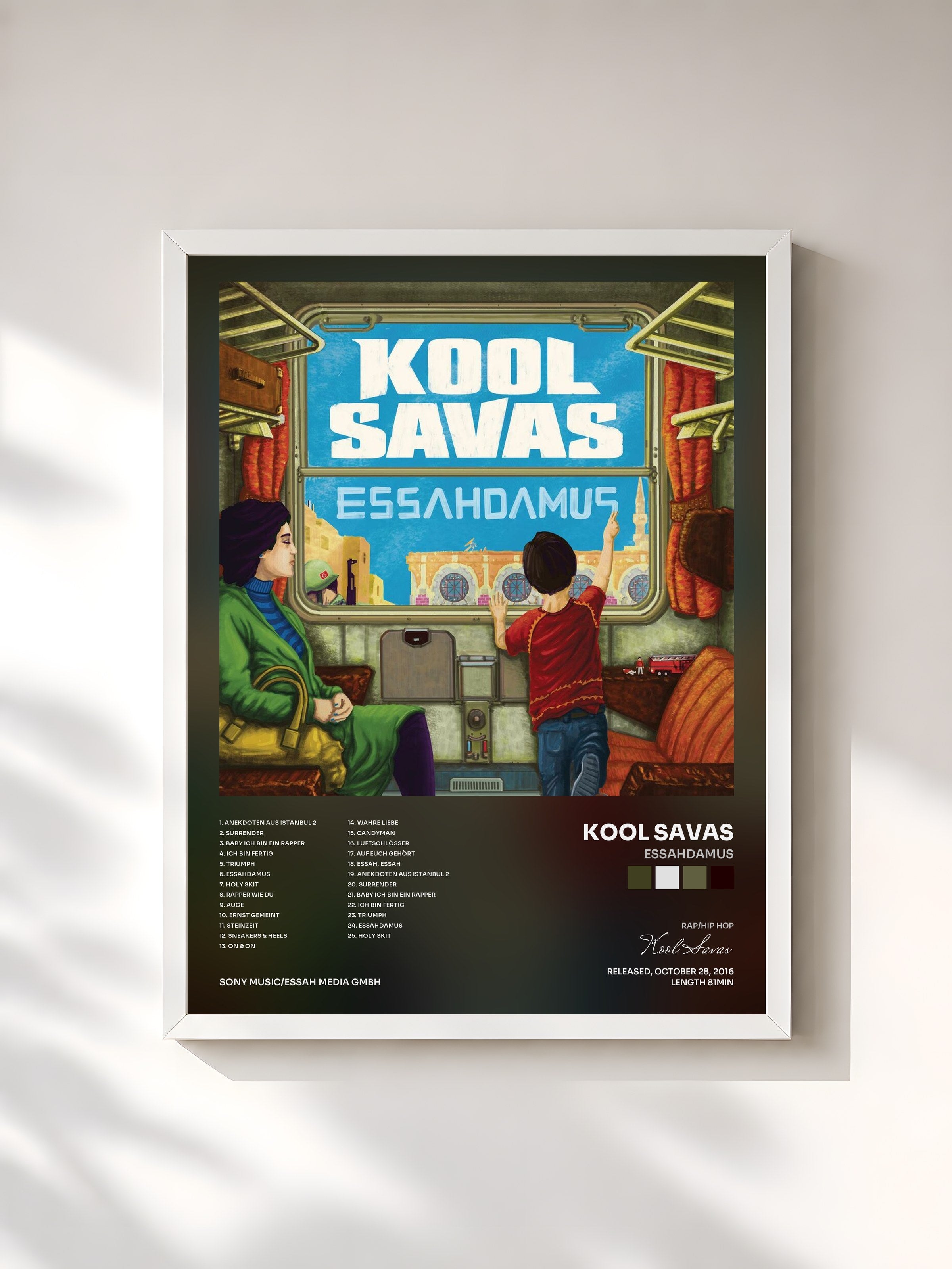 #blanc Tableau de l'album Essahdamus de Kool Savas, cadre blanc, imprimé et encadré en France